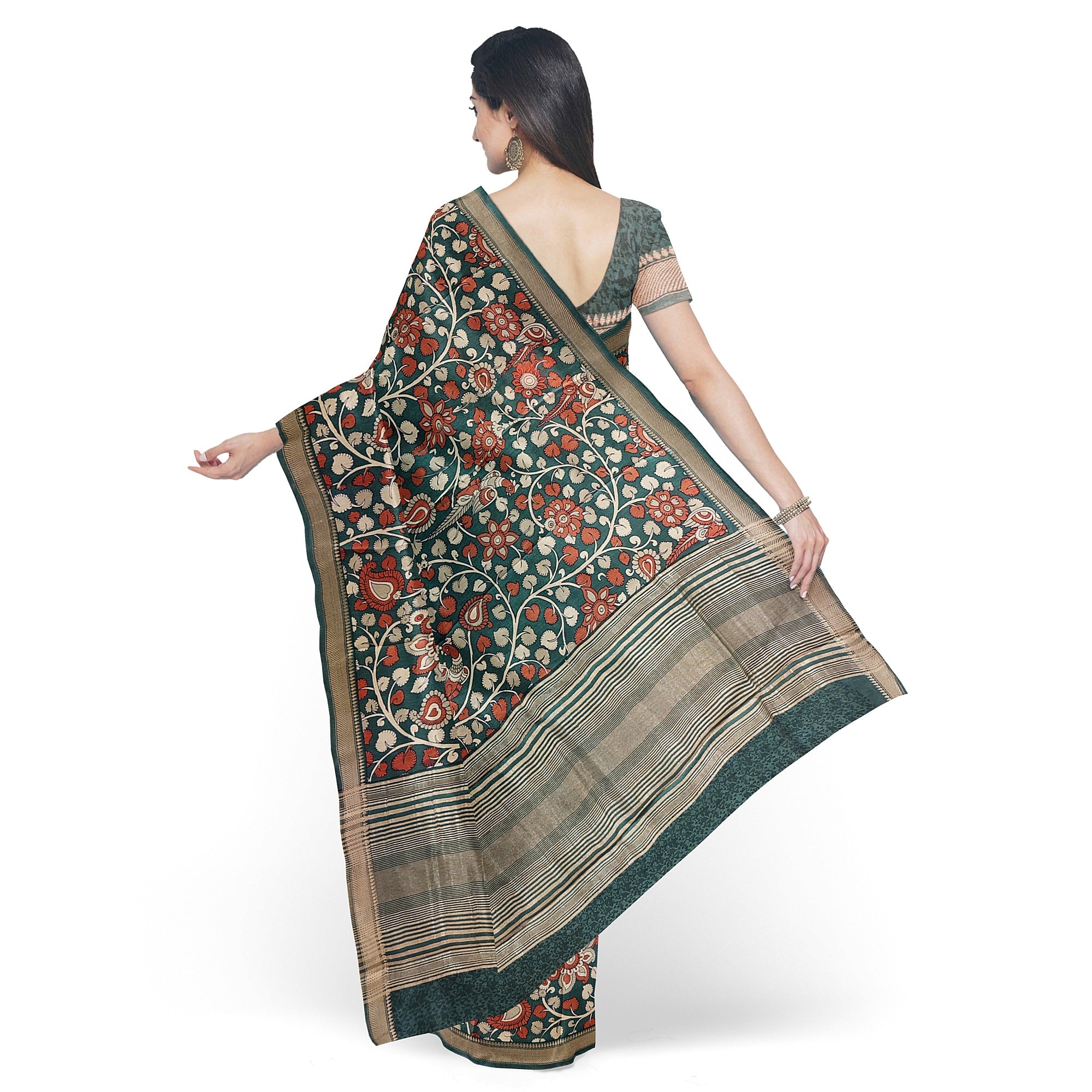 Green Saree with Floral Print – Elegant Designer Saree for Weddings and Festive Occasions