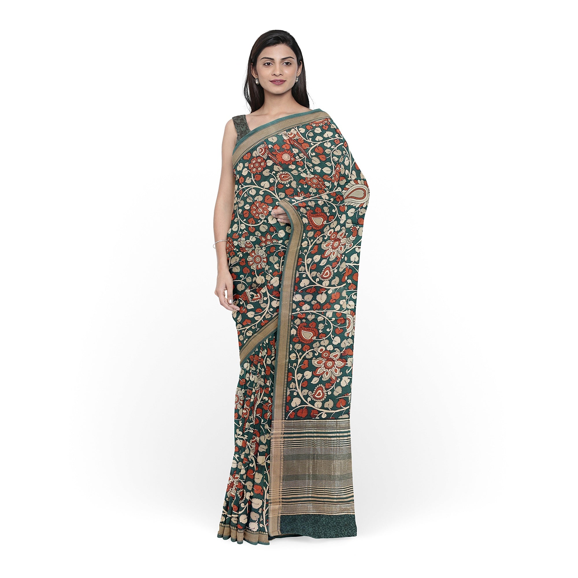 Green Saree with Floral Print – Elegant Designer Saree for Weddings and Festive Occasions
