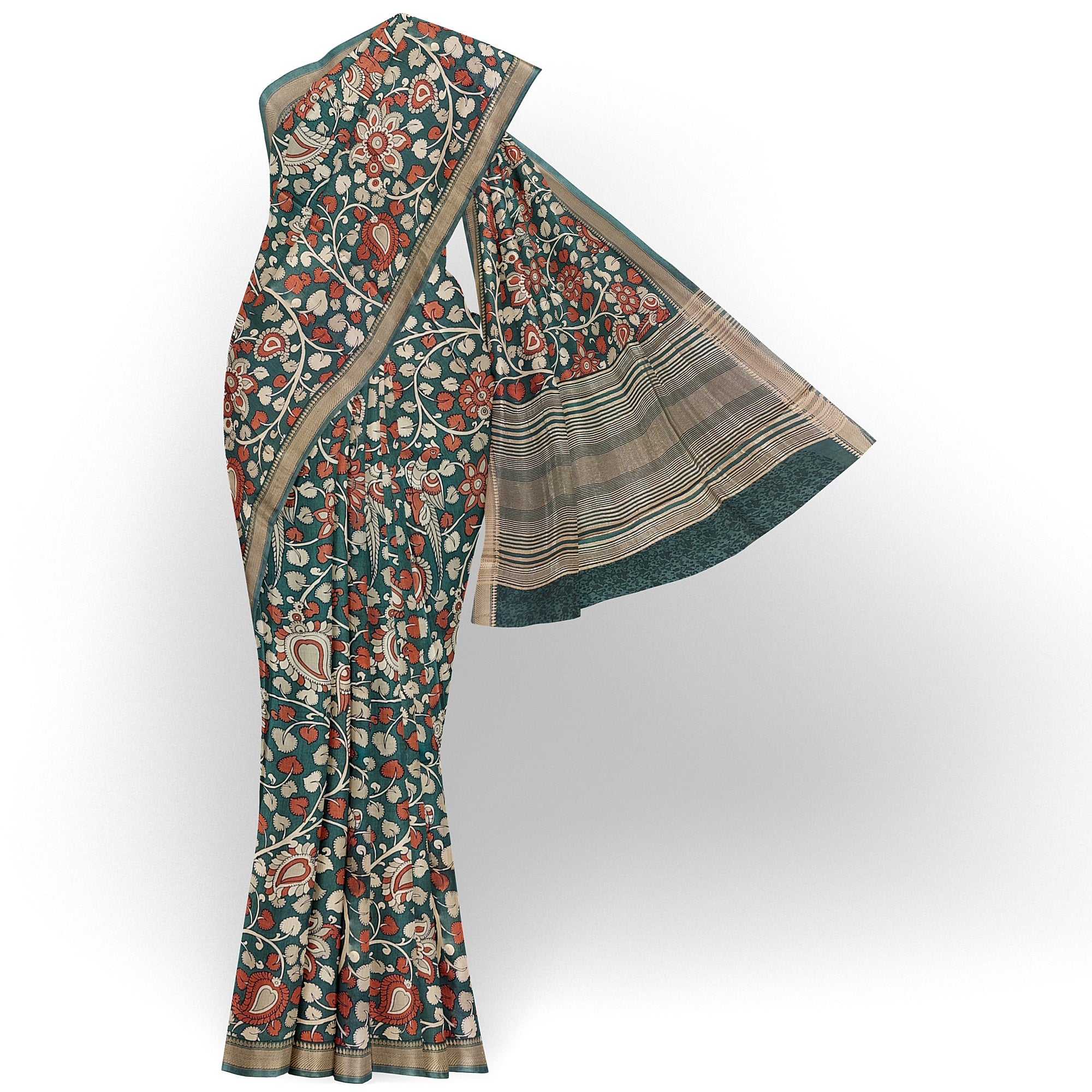 Green Saree with Floral Print – Elegant Designer Saree for Weddings and Festive Occasions