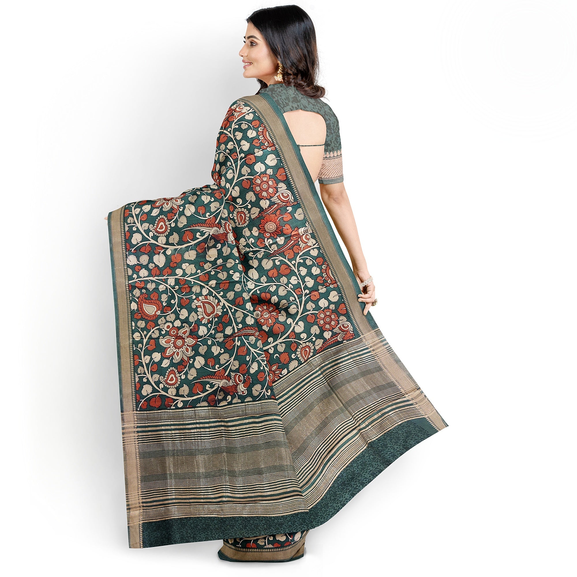 Green Saree with Floral Print – Elegant Designer Saree for Weddings and Festive Occasions