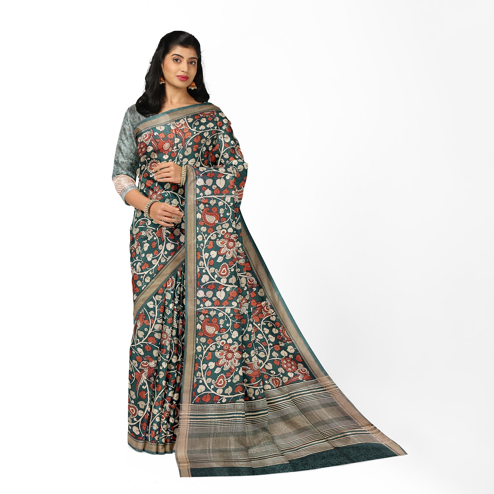 Green Saree with Floral Print – Elegant Designer Saree for Weddings and Festive Occasions