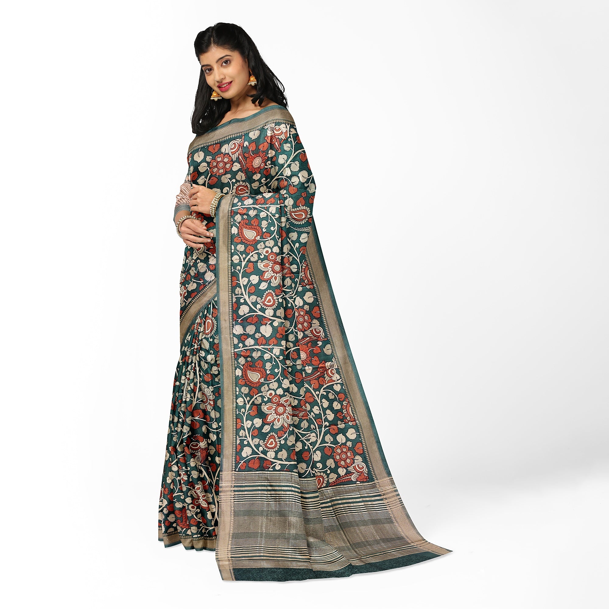 Green Saree with Floral Print – Elegant Designer Saree for Weddings and Festive Occasions
