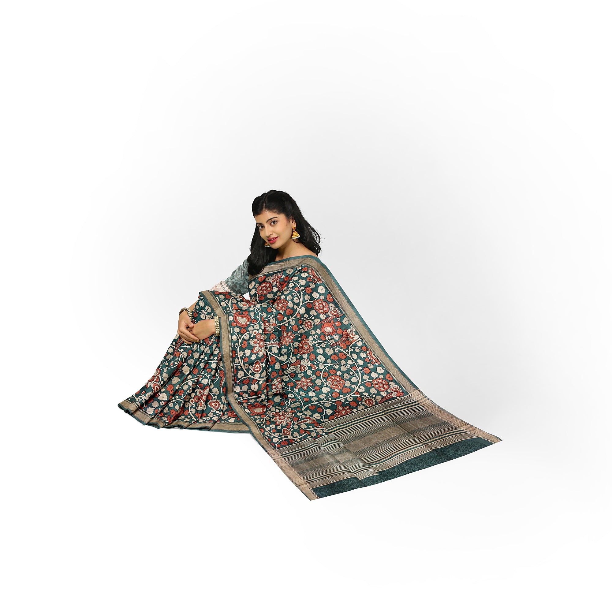 Green Saree with Floral Print – Elegant Designer Saree for Weddings and Festive Occasions