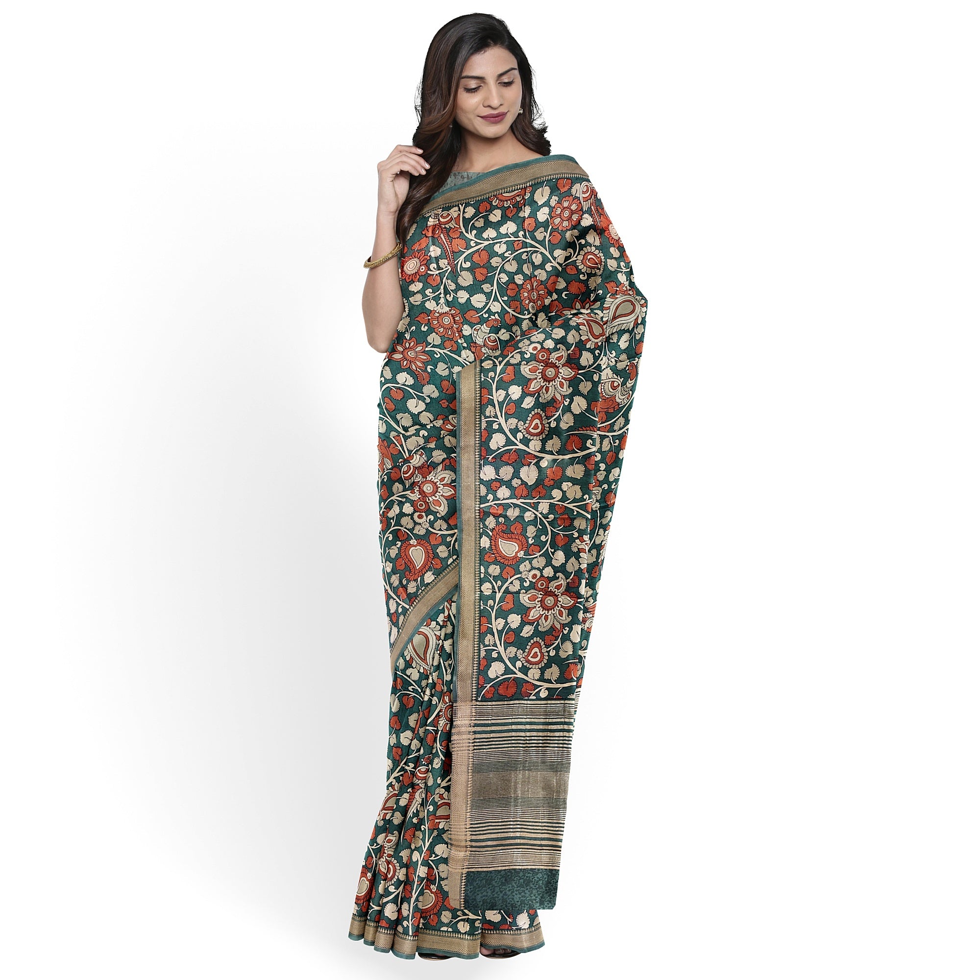 Green Saree with Floral Print – Elegant Designer Saree for Weddings and Festive Occasions