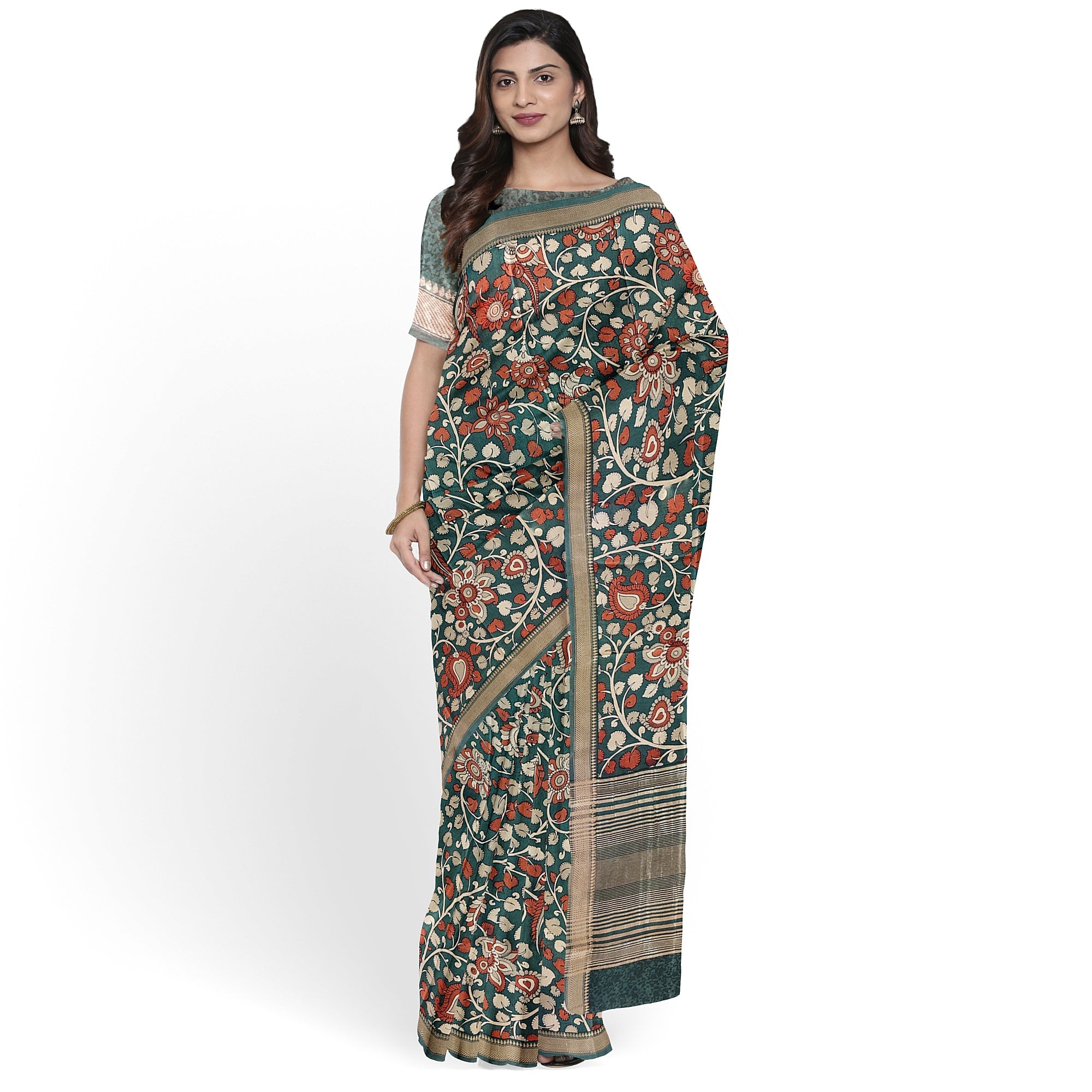 Green Saree with Floral Print – Elegant Designer Saree for Weddings and Festive Occasions