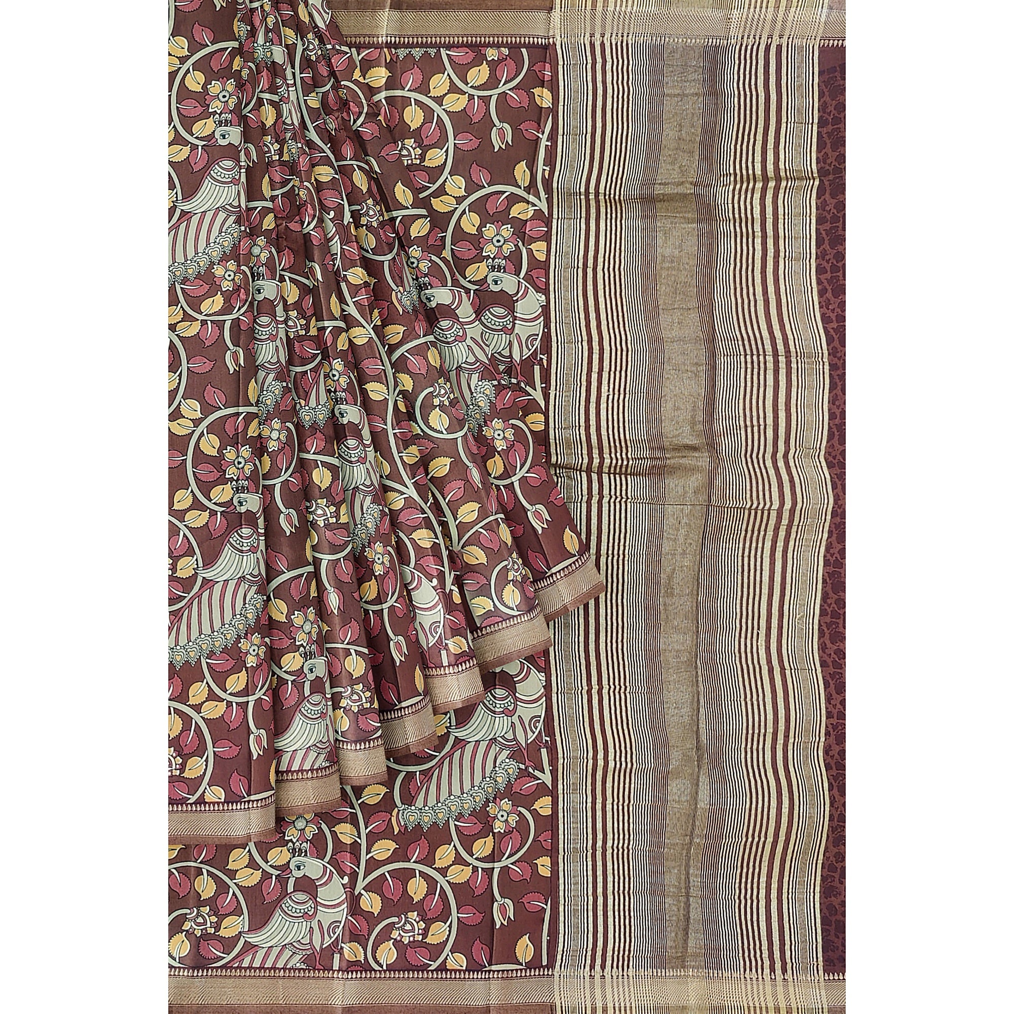 Maroon Peacock Print Raw Silk Saree – Traditional Designer Saree for Special Occasions