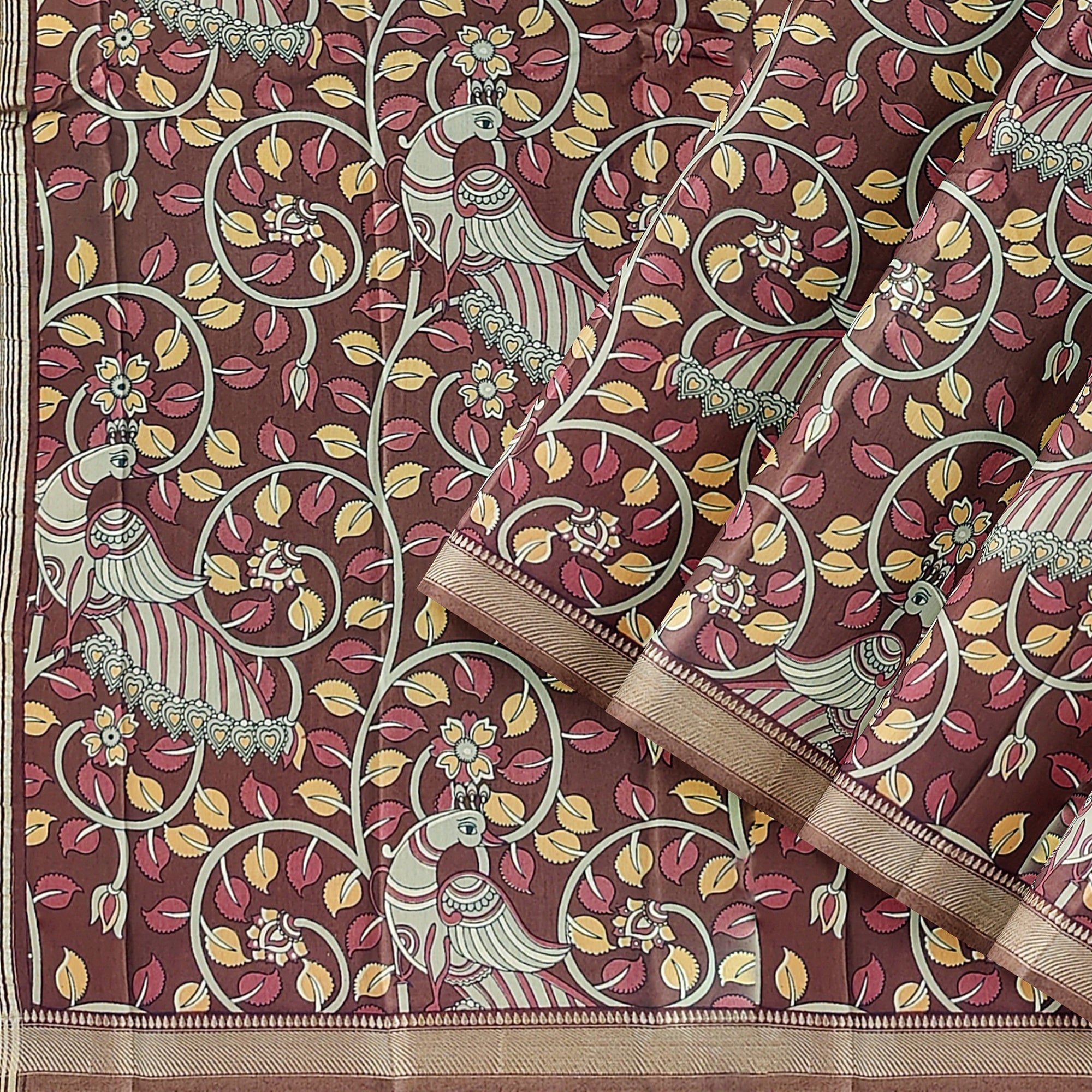Maroon Peacock Print Raw Silk Saree – Traditional Designer Saree for Special Occasions