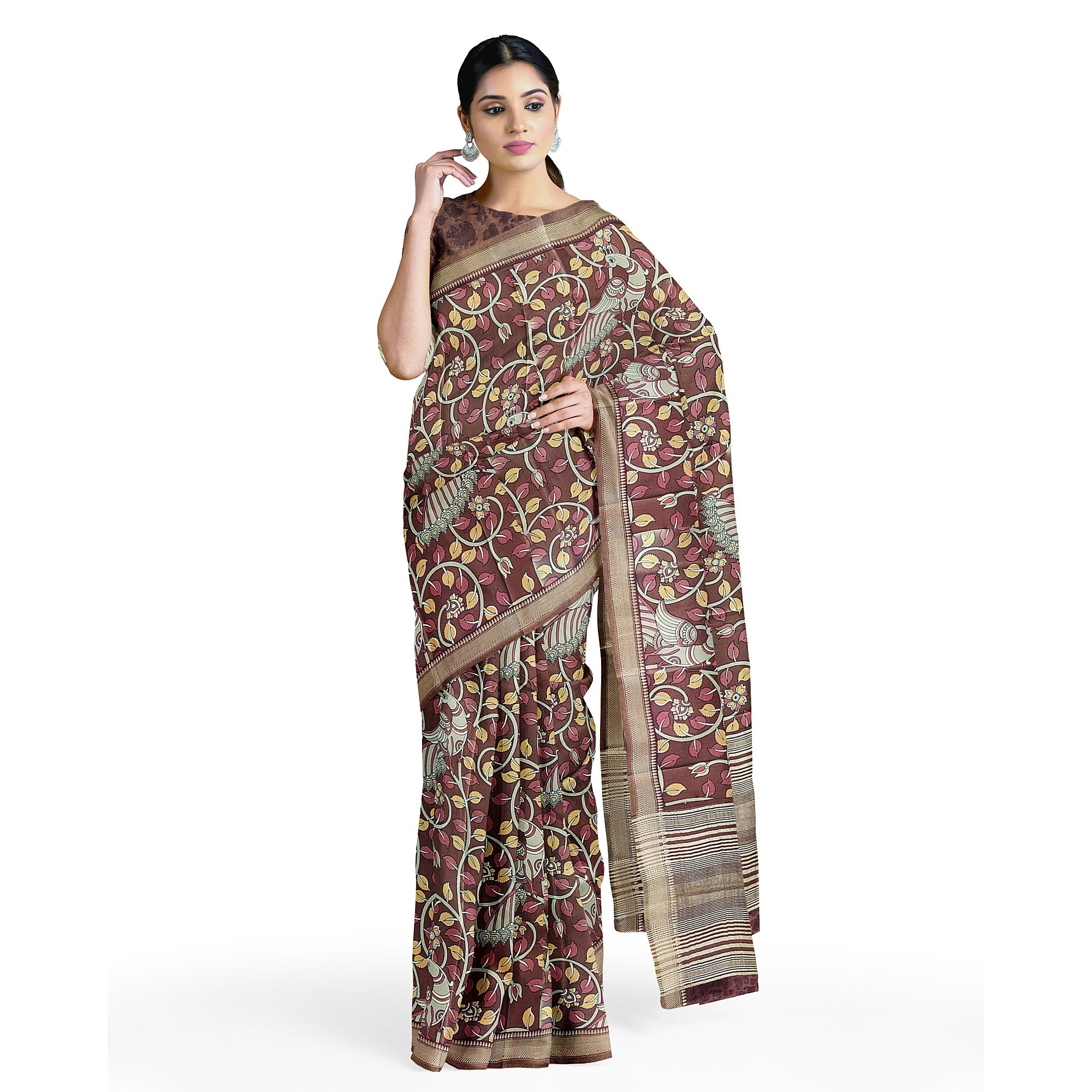 Maroon Peacock Print Raw Silk Saree – Traditional Designer Saree for Special Occasions
