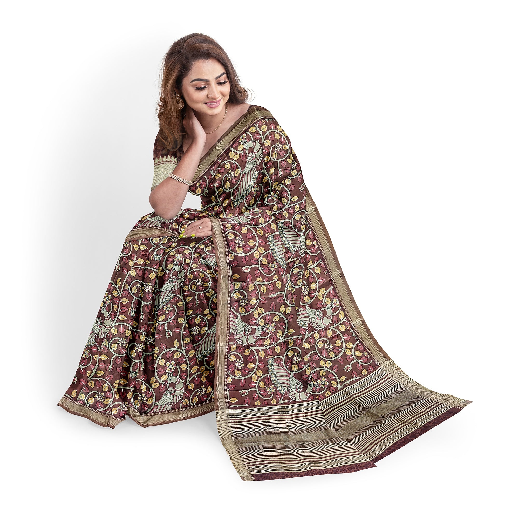 Maroon Peacock Print Raw Silk Saree – Traditional Designer Saree for Special Occasions