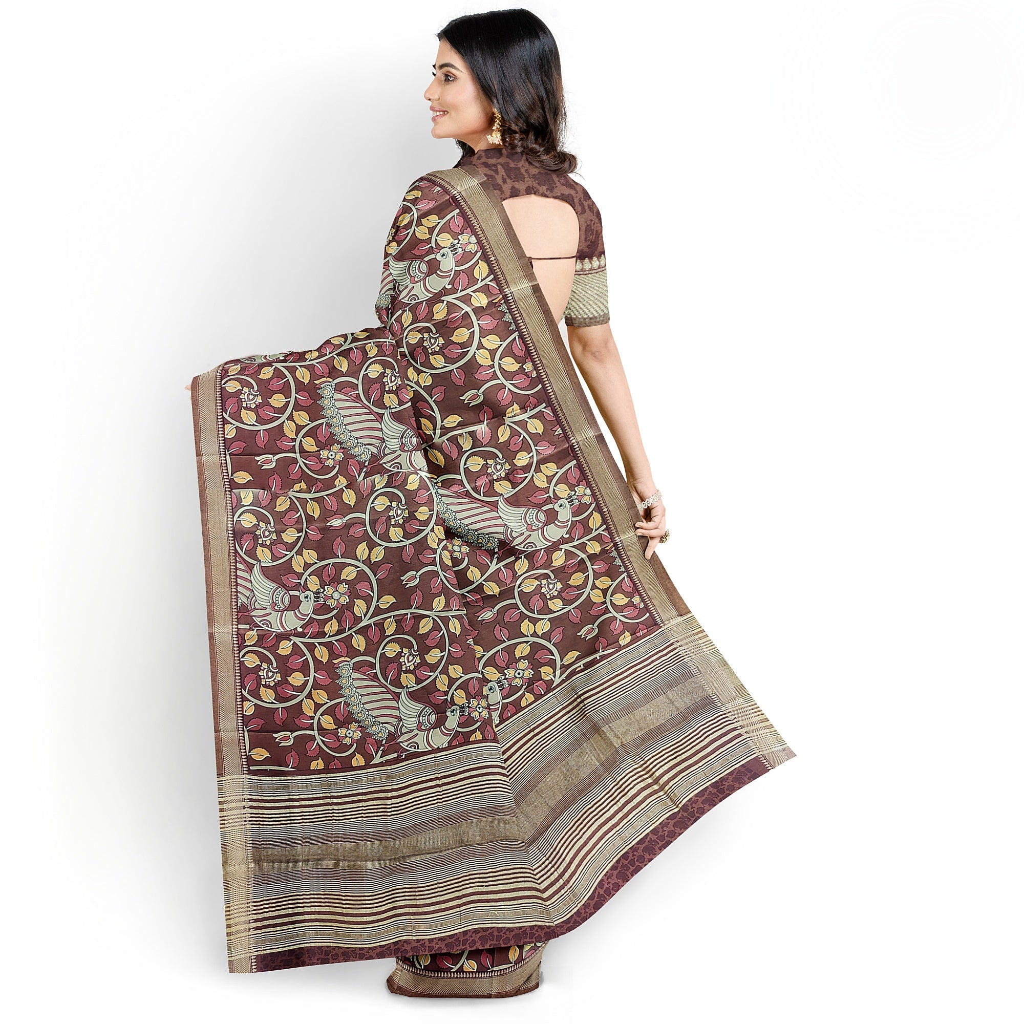 Maroon Peacock Print Raw Silk Saree – Traditional Designer Saree for Special Occasions