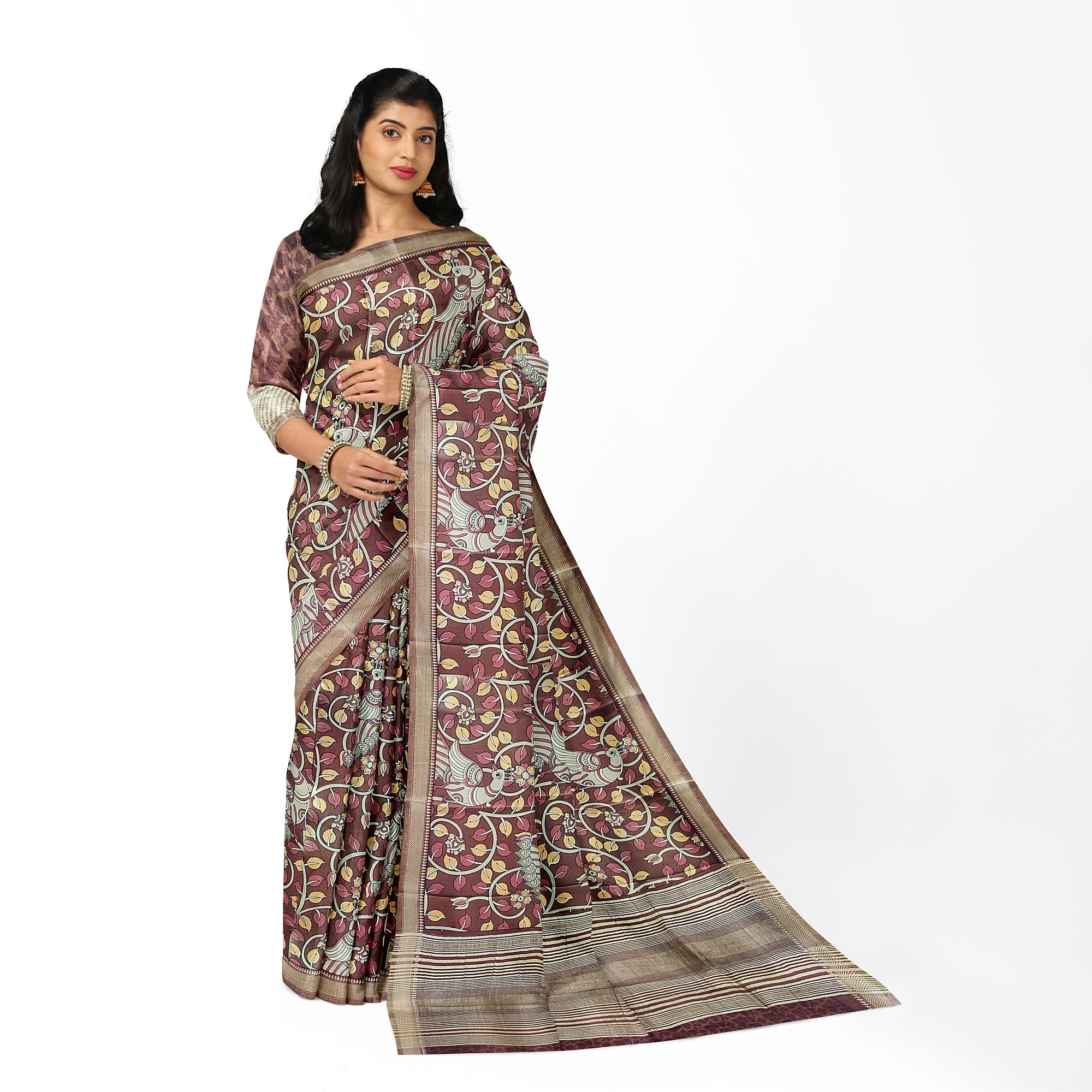 Maroon Peacock Print Raw Silk Saree – Traditional Designer Saree for Special Occasions