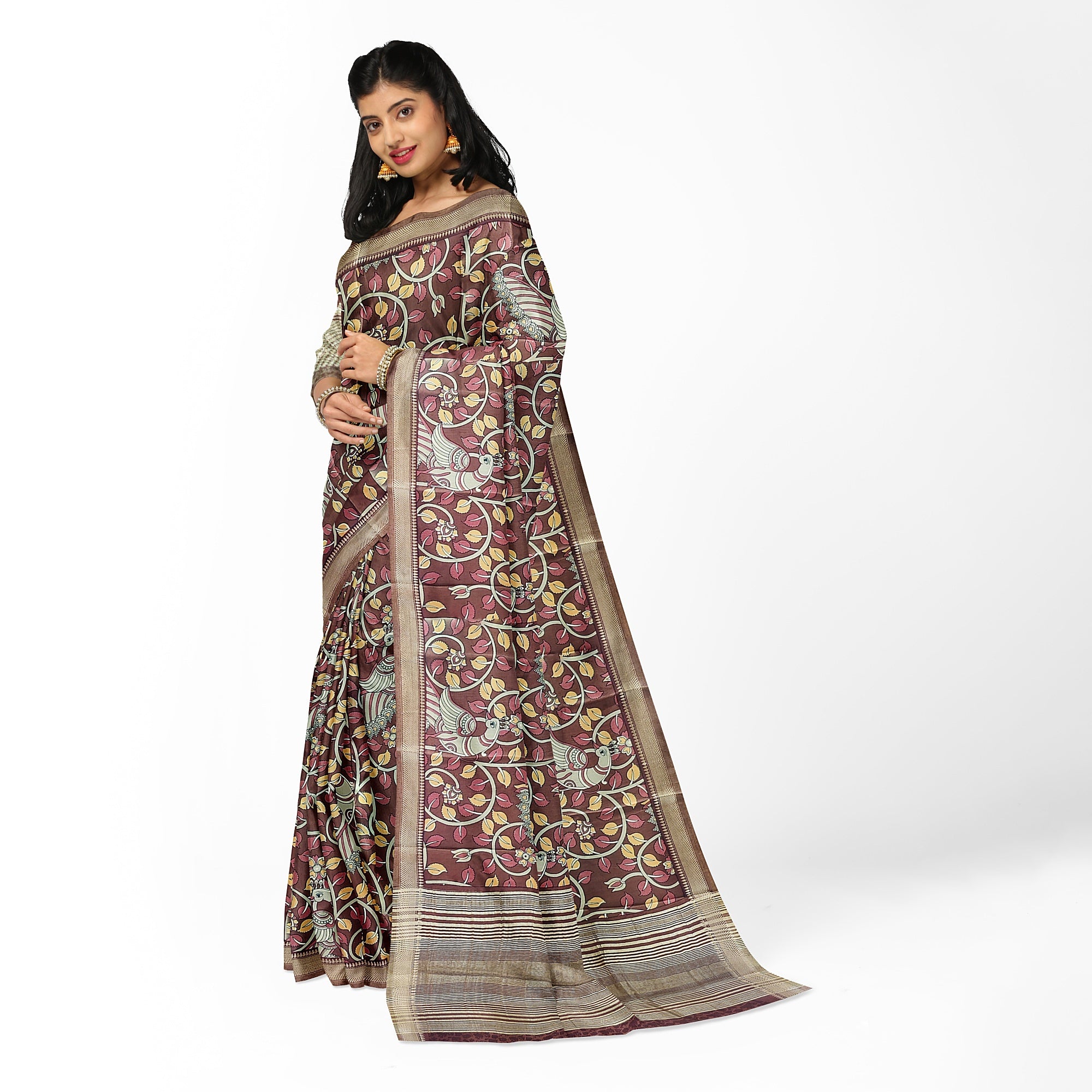 Maroon Peacock Print Raw Silk Saree – Traditional Designer Saree for Special Occasions