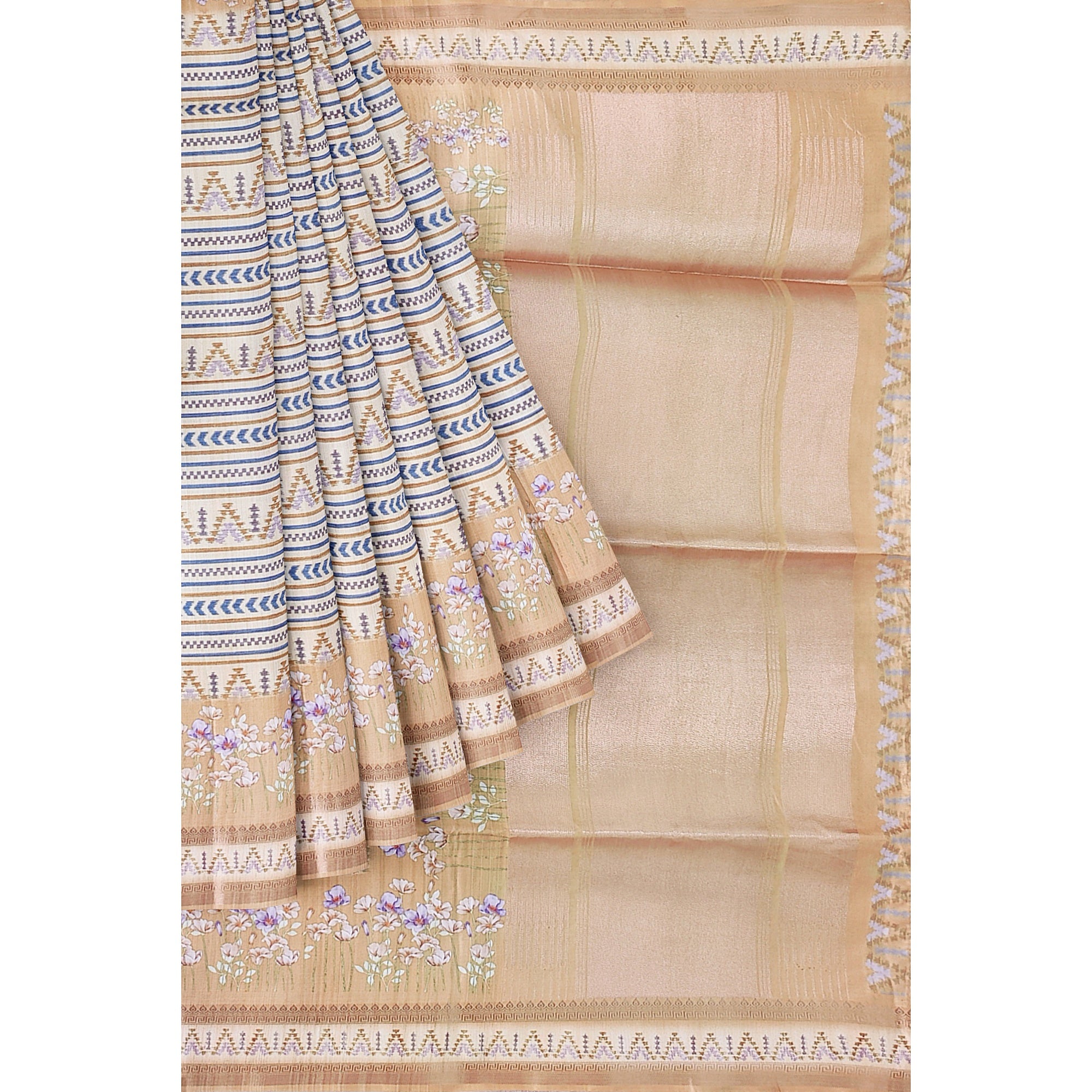 Yellow Fancy Raw Silk Saree with Prints & Tassels – Shop Online