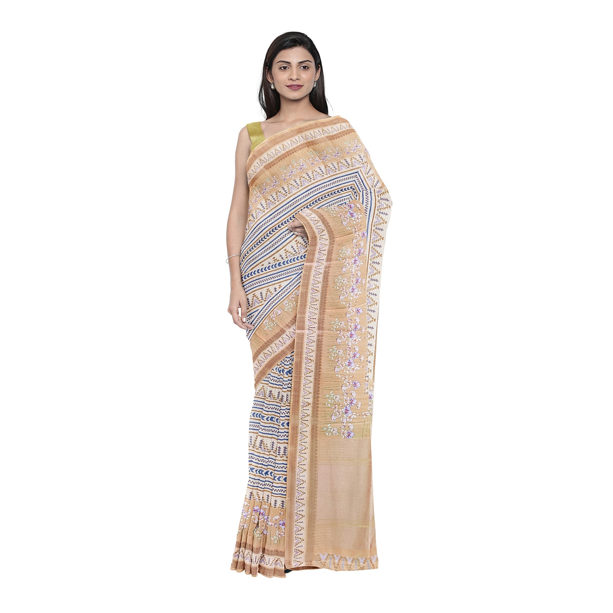 Yellow Fancy Raw Silk Saree with Prints & Tassels – Shop Online