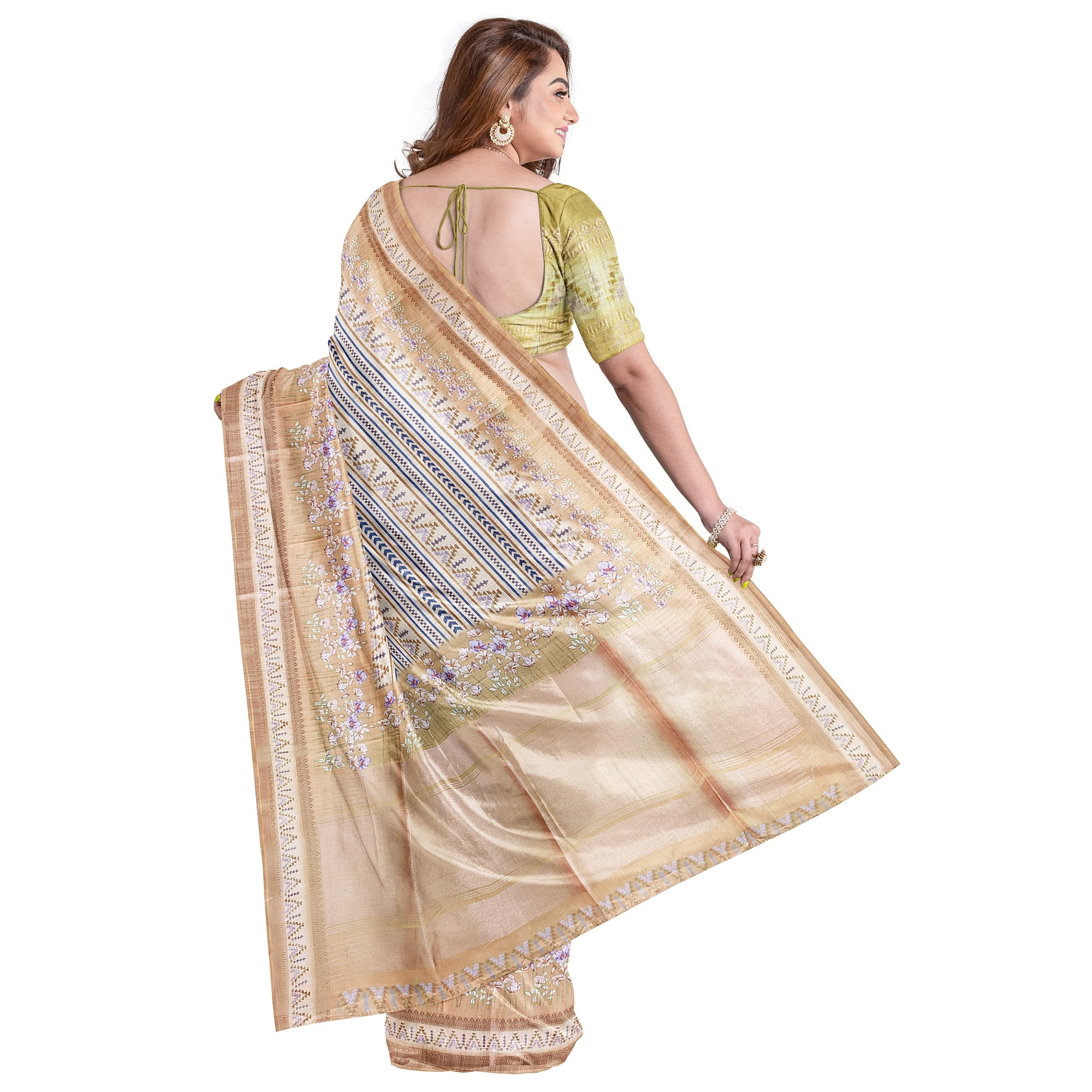 Yellow Fancy Raw Silk Saree with Prints & Tassels – Shop Online