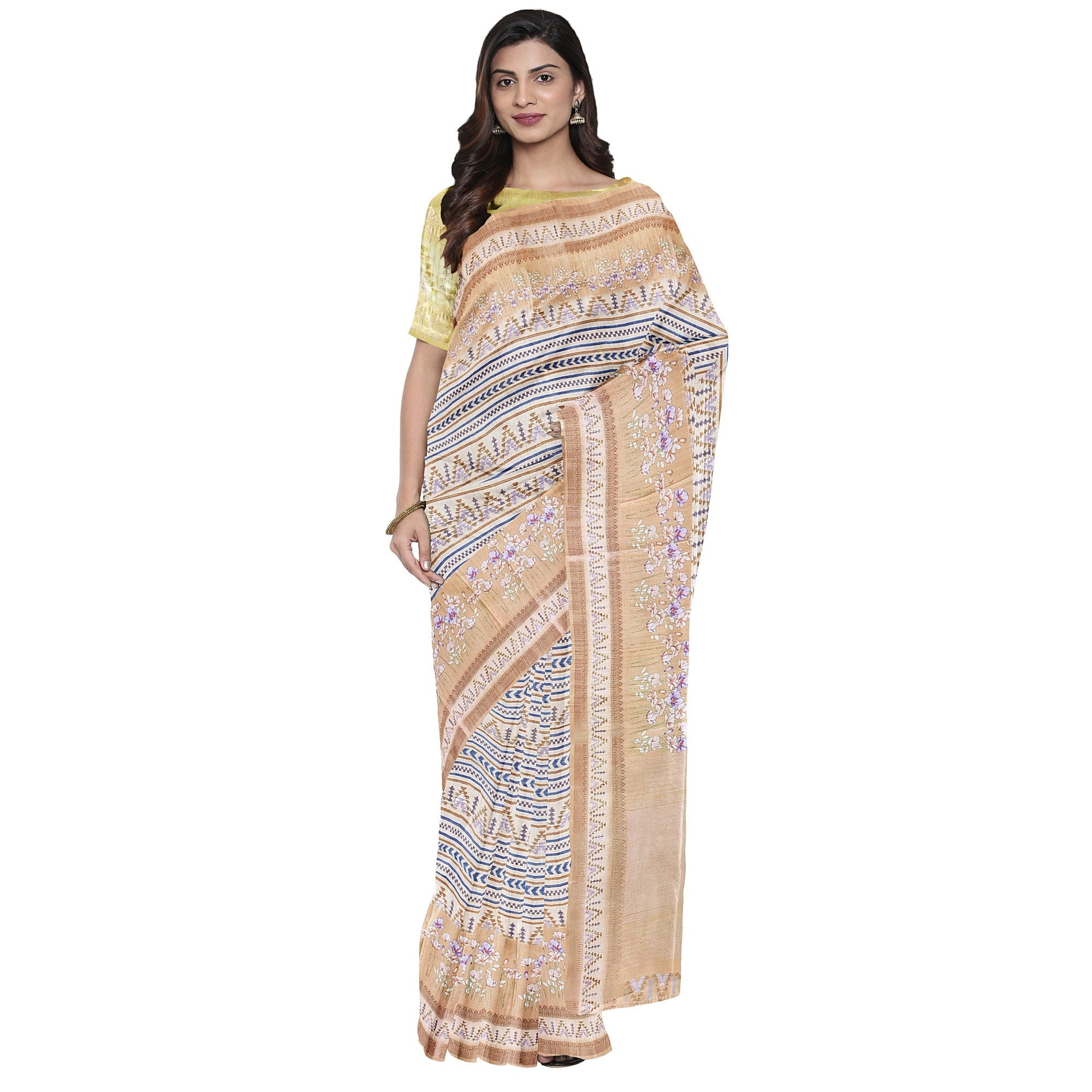 Yellow Fancy Raw Silk Saree with Prints & Tassels – Shop Online
