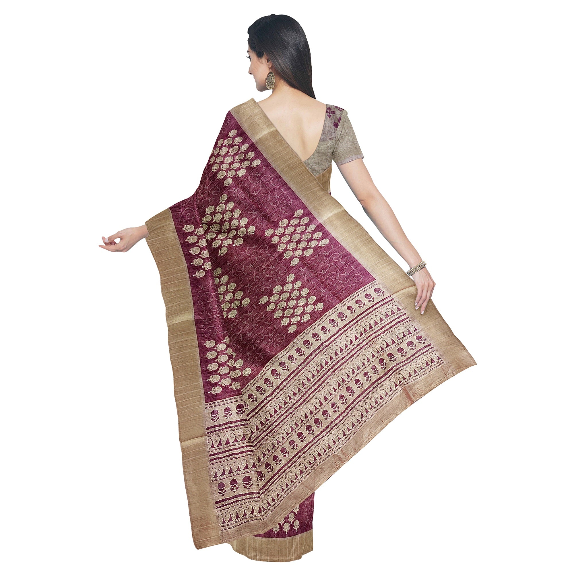 Light Brown Raw Silk Saree with Embroidery Work – Shop Online