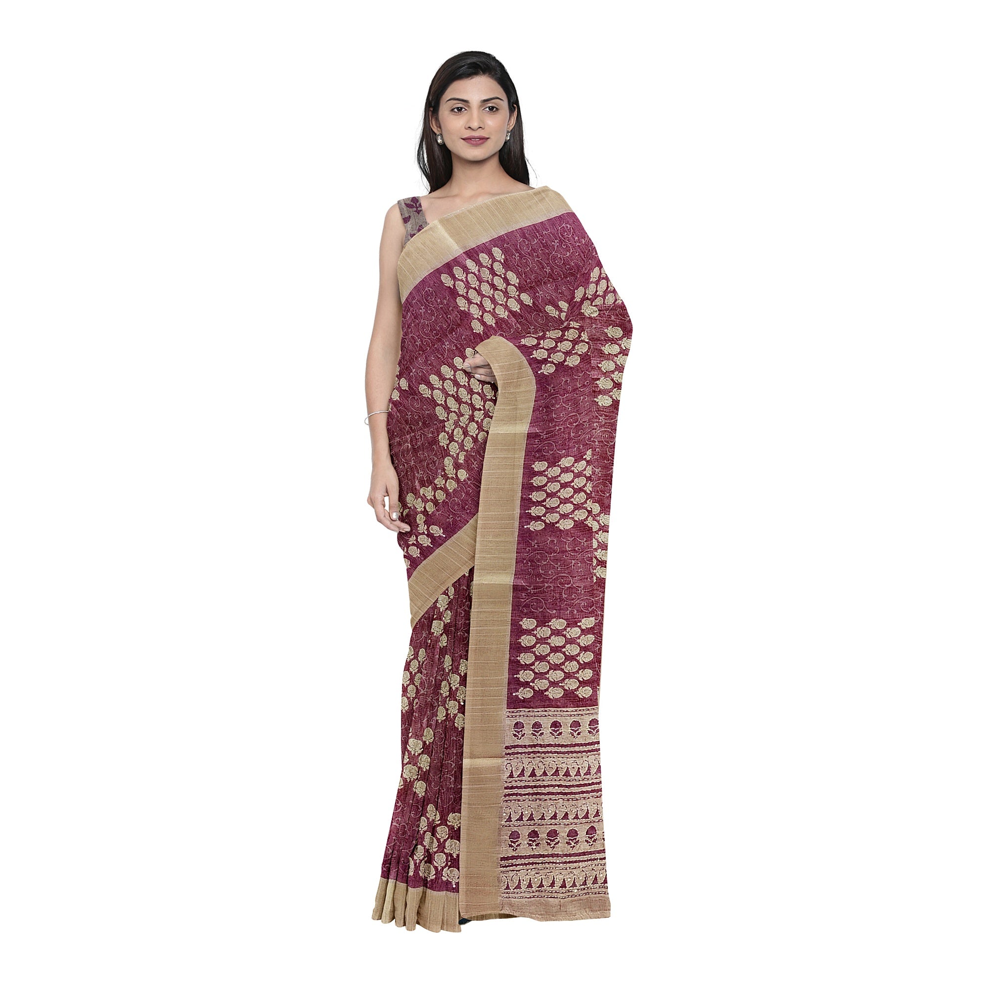 Light Brown Raw Silk Saree with Embroidery Work – Shop Online