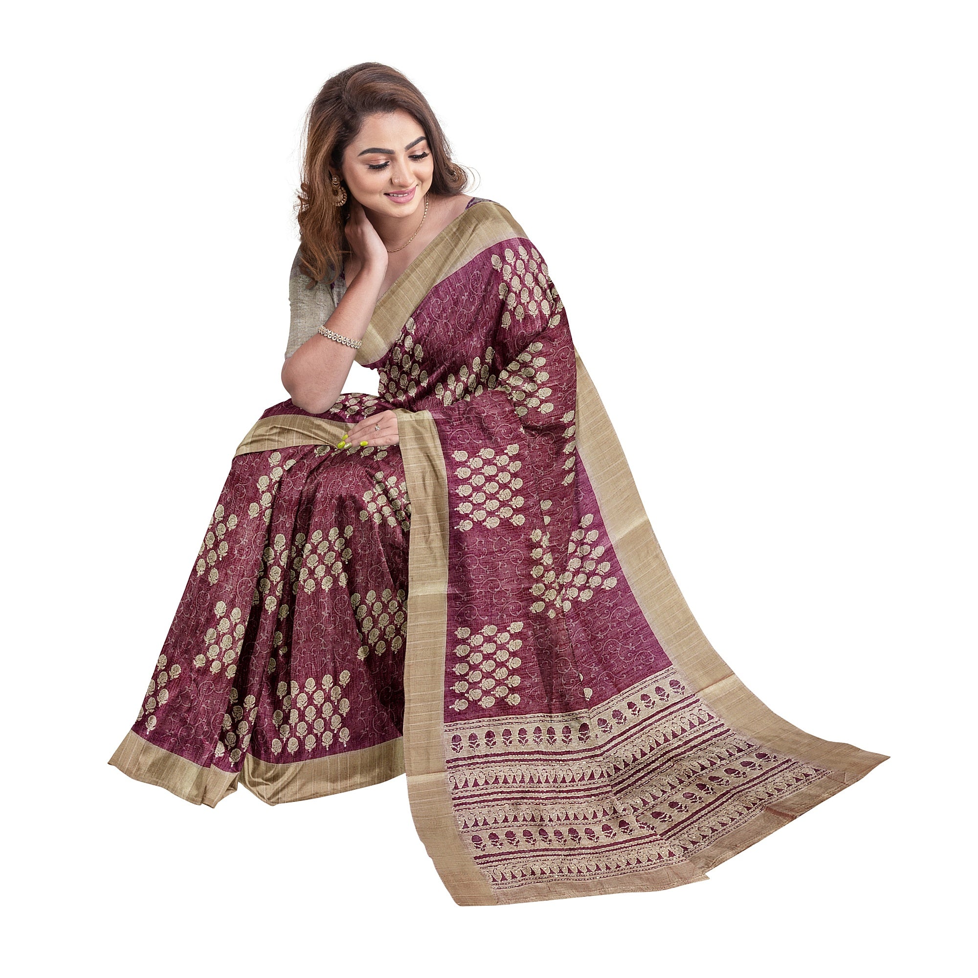 Light Brown Raw Silk Saree with Embroidery Work – Shop Online