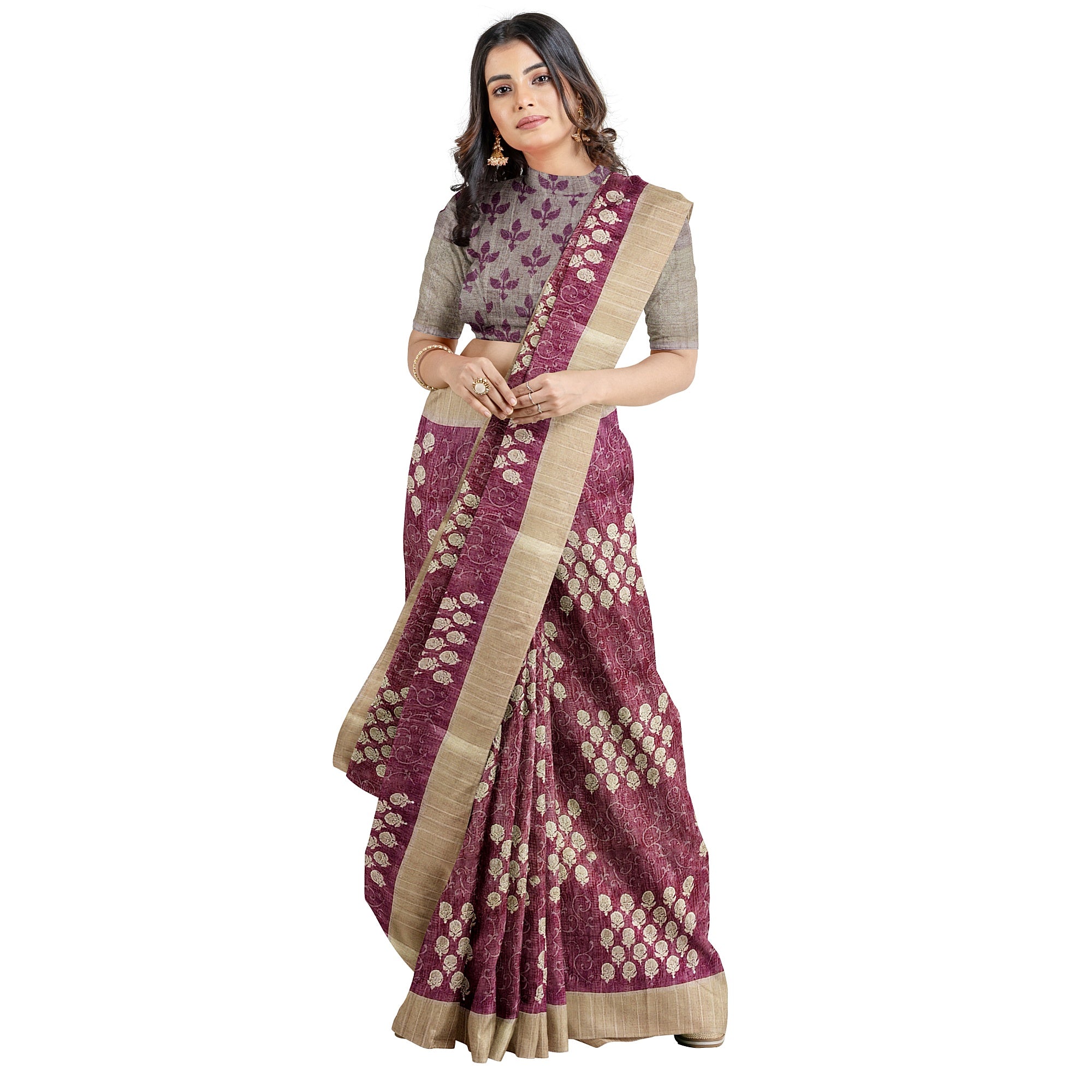 Light Brown Raw Silk Saree with Embroidery Work – Shop Online