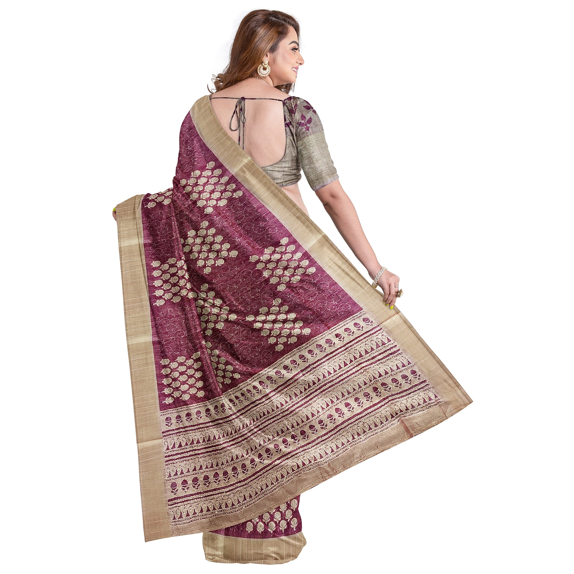 Light Brown Raw Silk Saree with Embroidery Work – Shop Online
