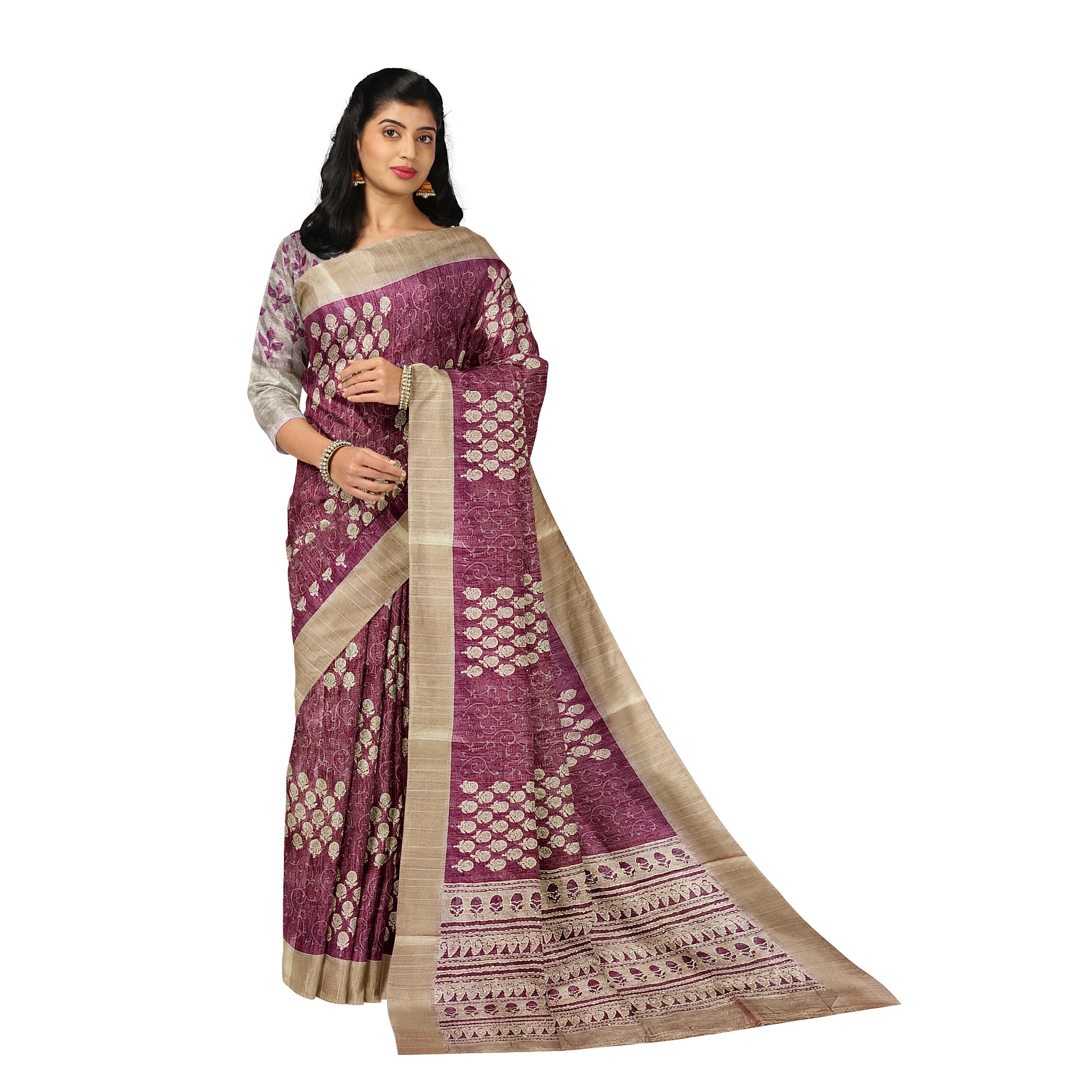 Light Brown Raw Silk Saree with Embroidery Work – Shop Online