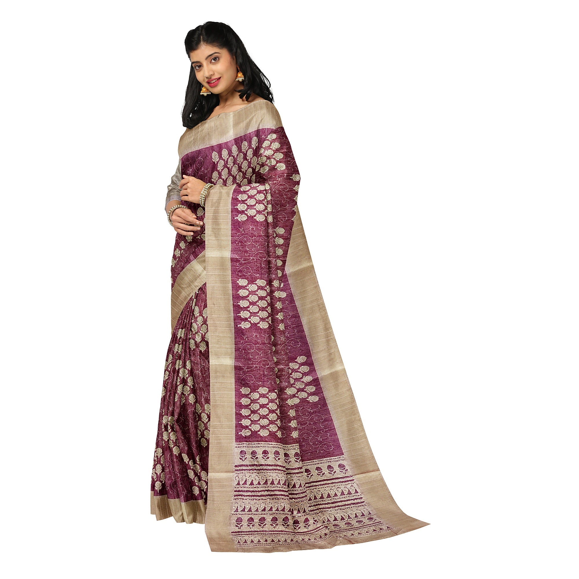 Light Brown Raw Silk Saree with Embroidery Work – Shop Online