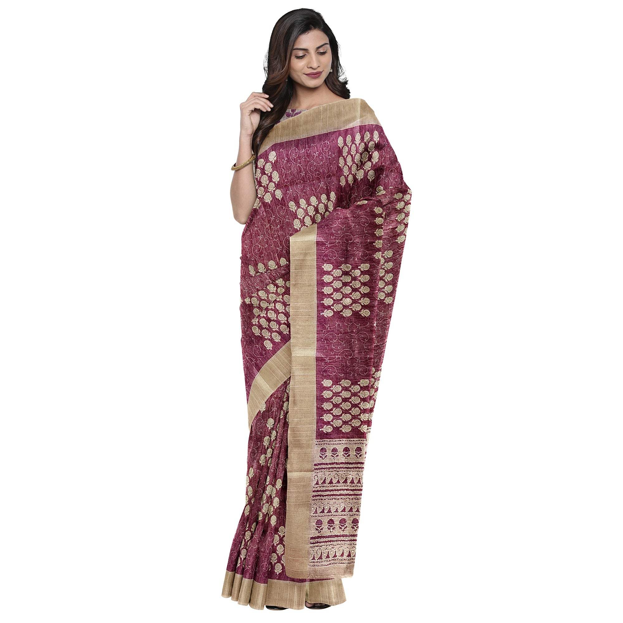 Light Brown Raw Silk Saree with Embroidery Work – Shop Online