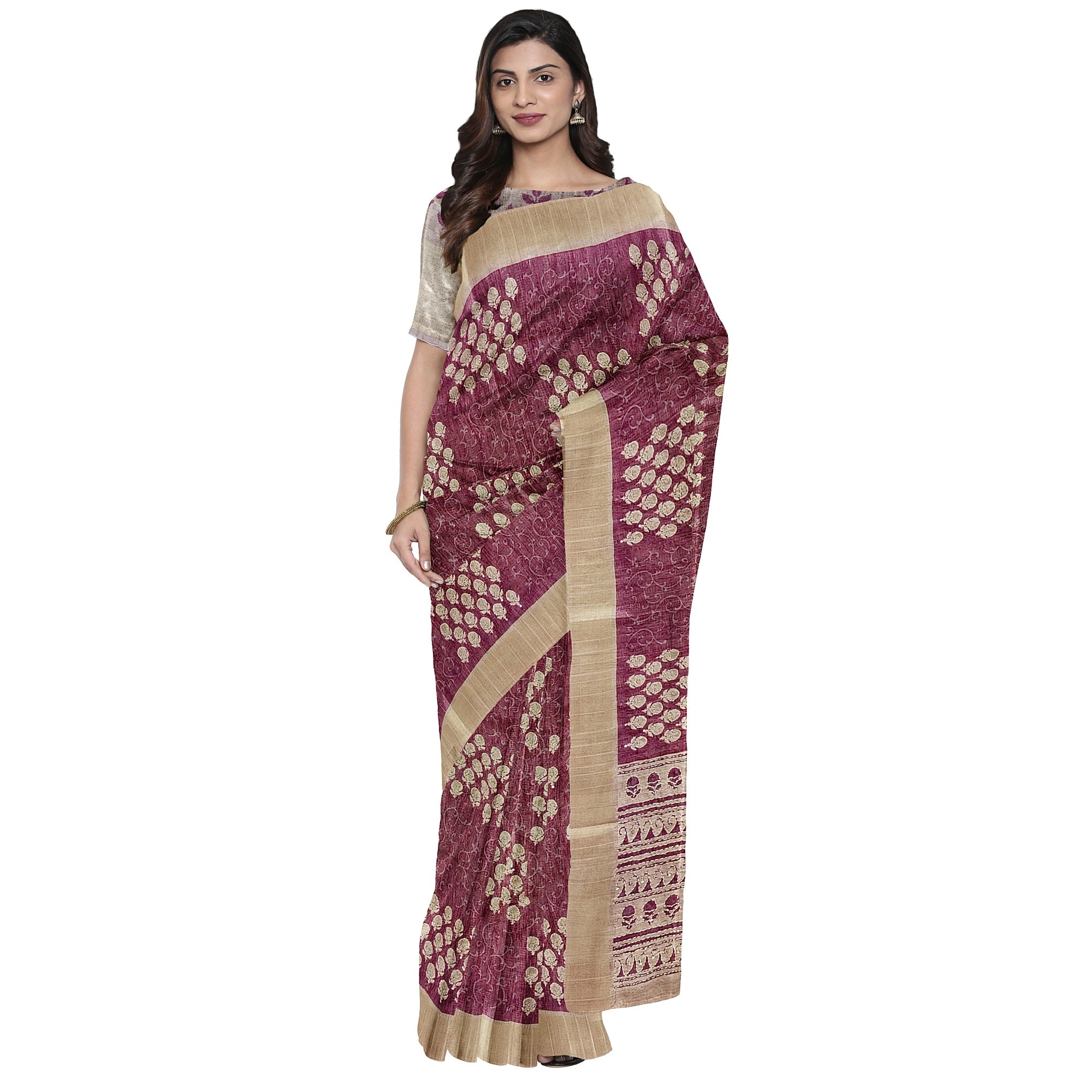 Light Brown Raw Silk Saree with Embroidery Work – Shop Online