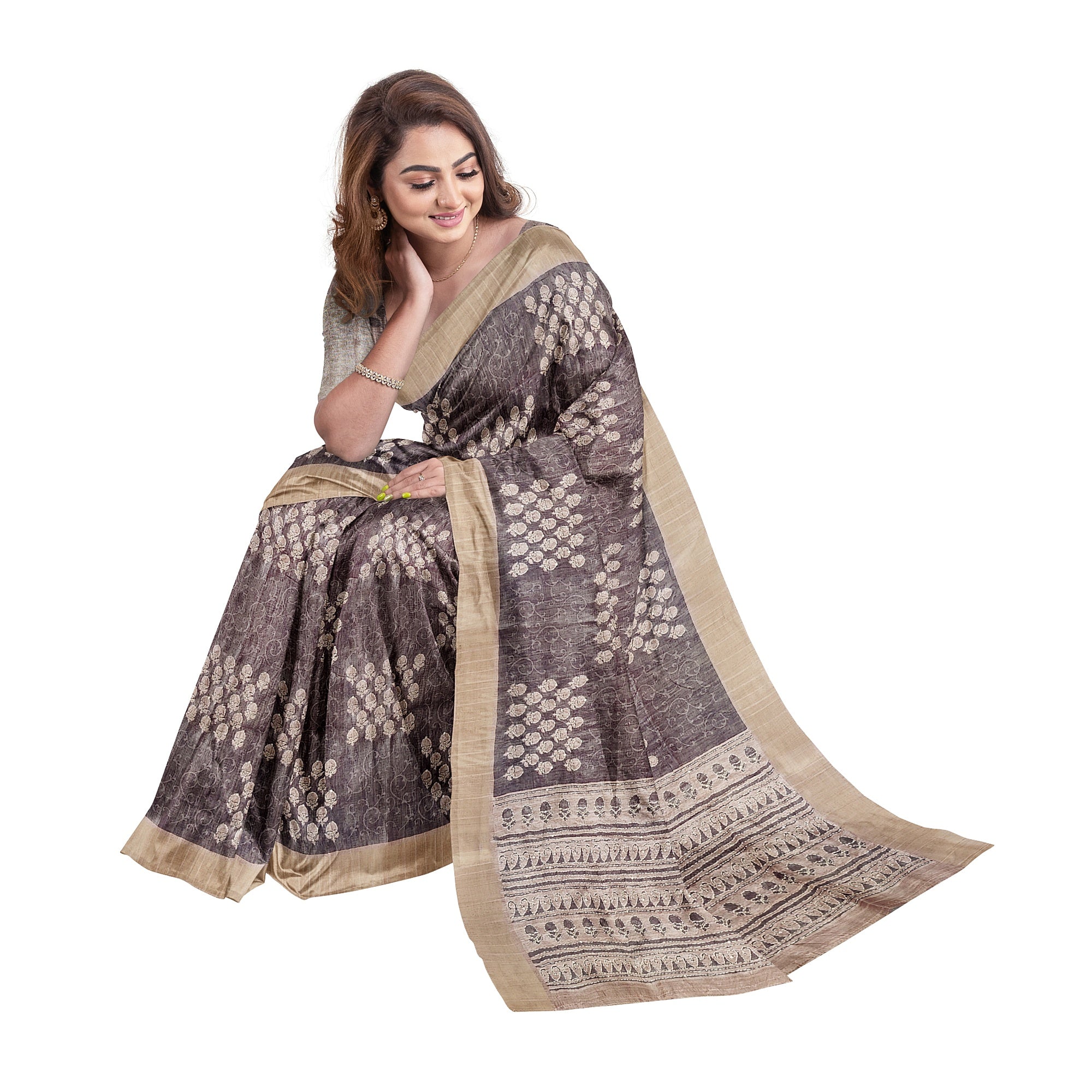Light Olive Green Mysore Silk Saree with Embroidery Work – Shop Online