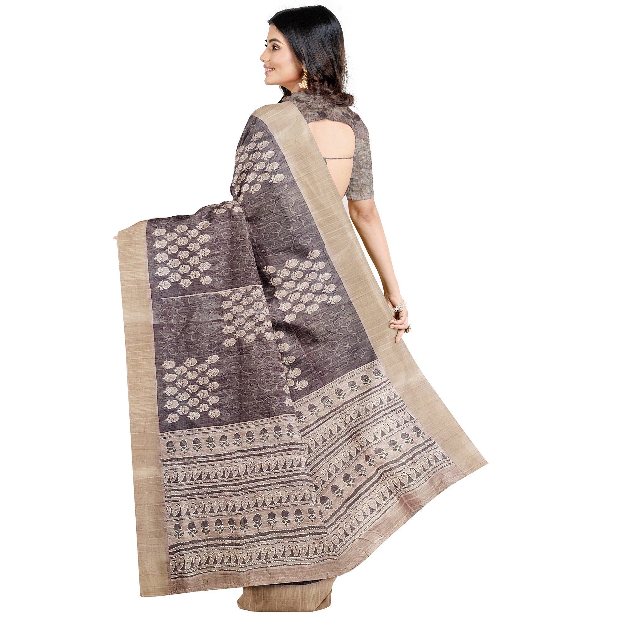 Light Olive Green Mysore Silk Saree with Embroidery Work – Shop Online