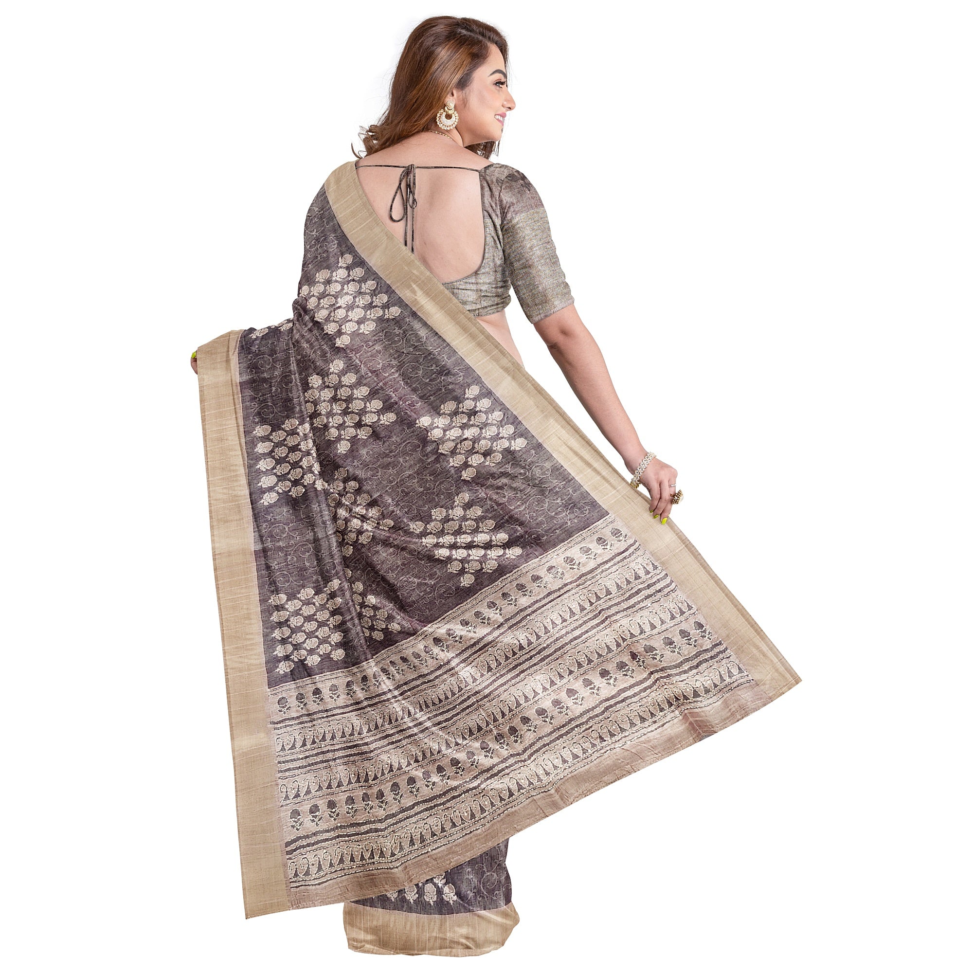 Light Olive Green Mysore Silk Saree with Embroidery Work – Shop Online