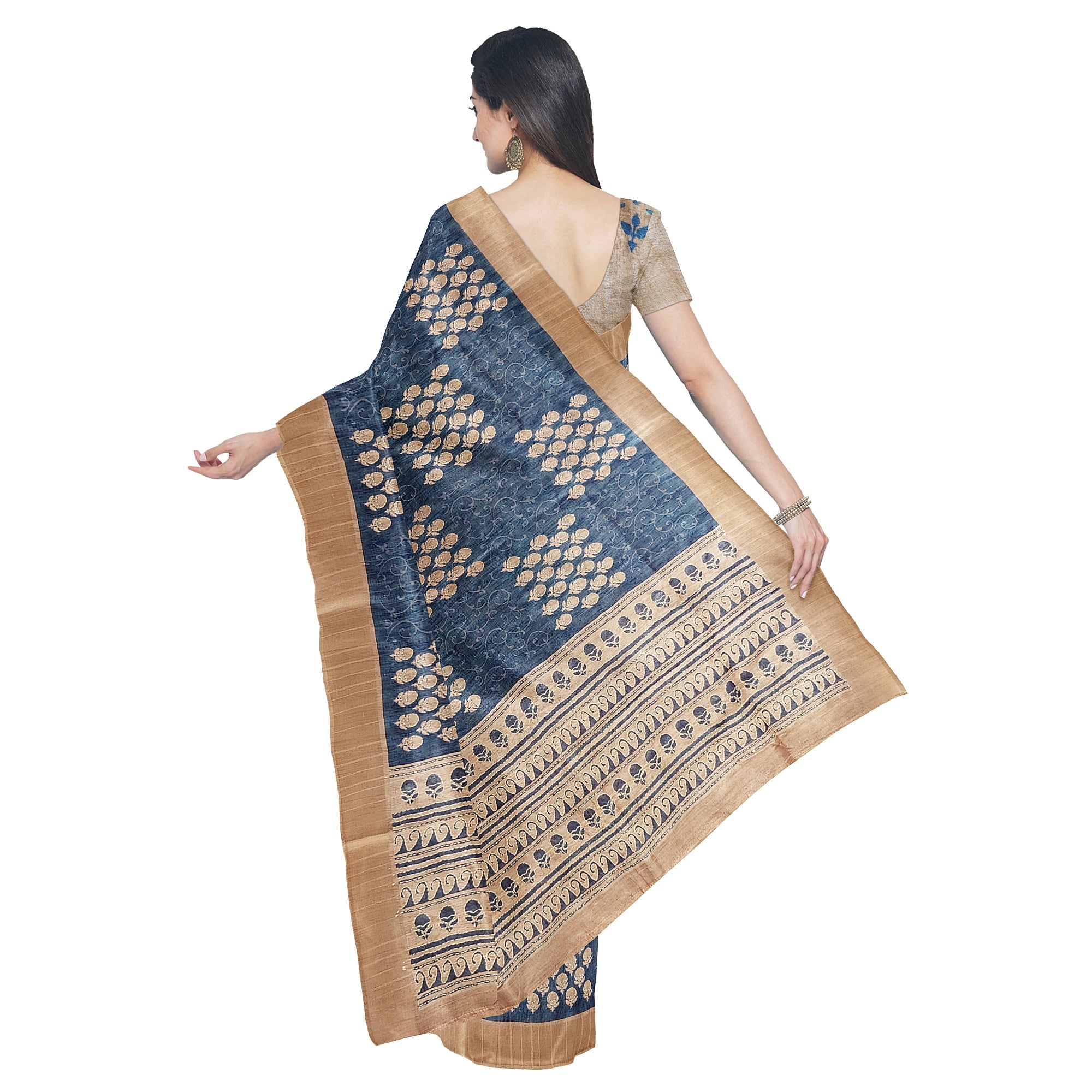 Blue Raw Silk Saree with Embroidery Work – Shop Online