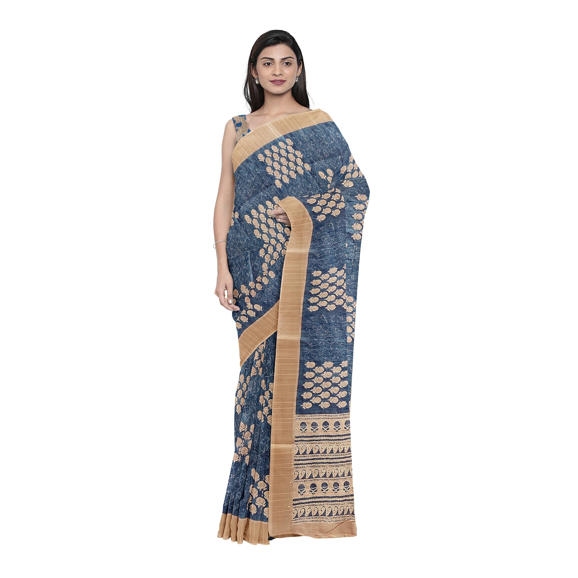 Blue Raw Silk Saree with Embroidery Work – Shop Online