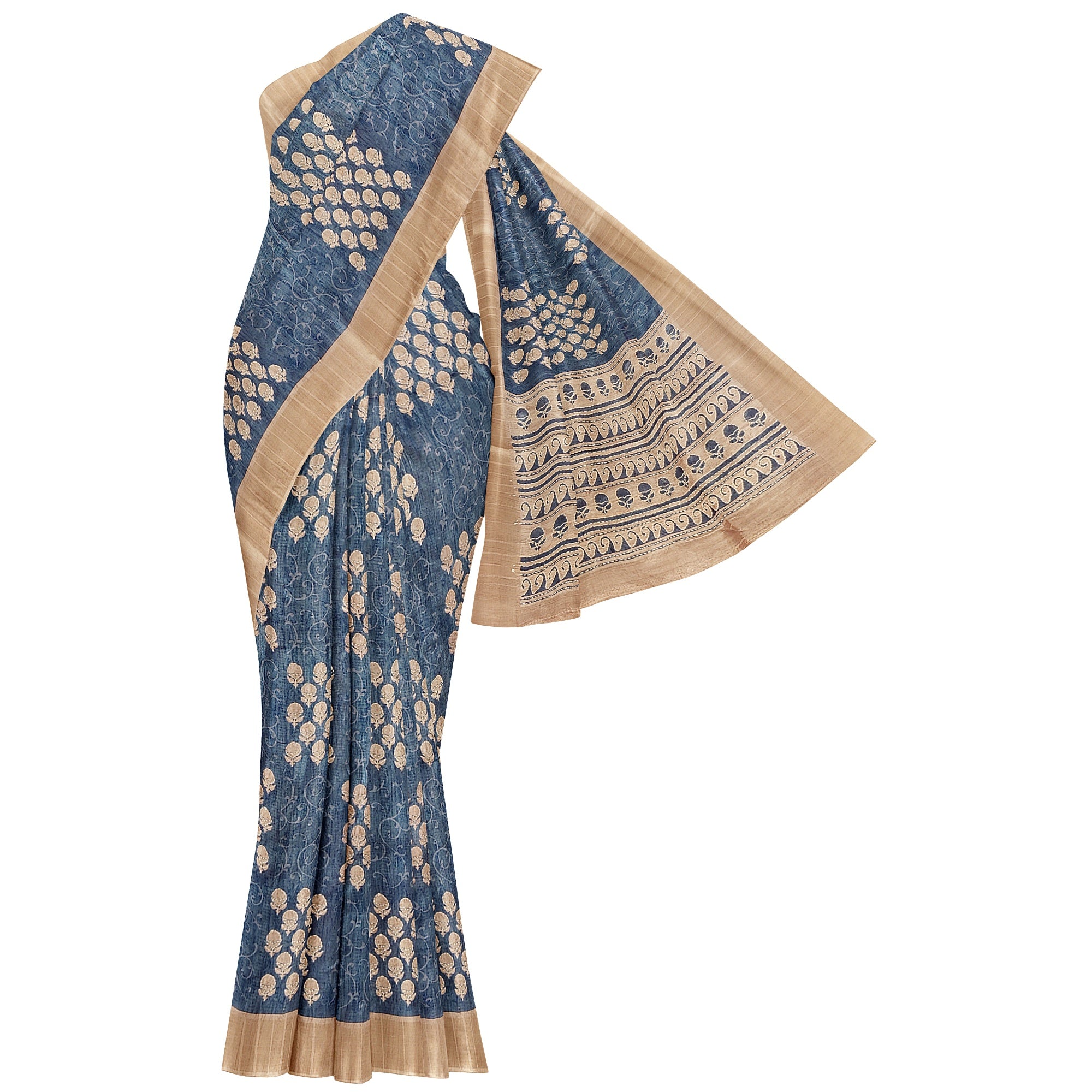 Blue Raw Silk Saree with Embroidery Work – Shop Online