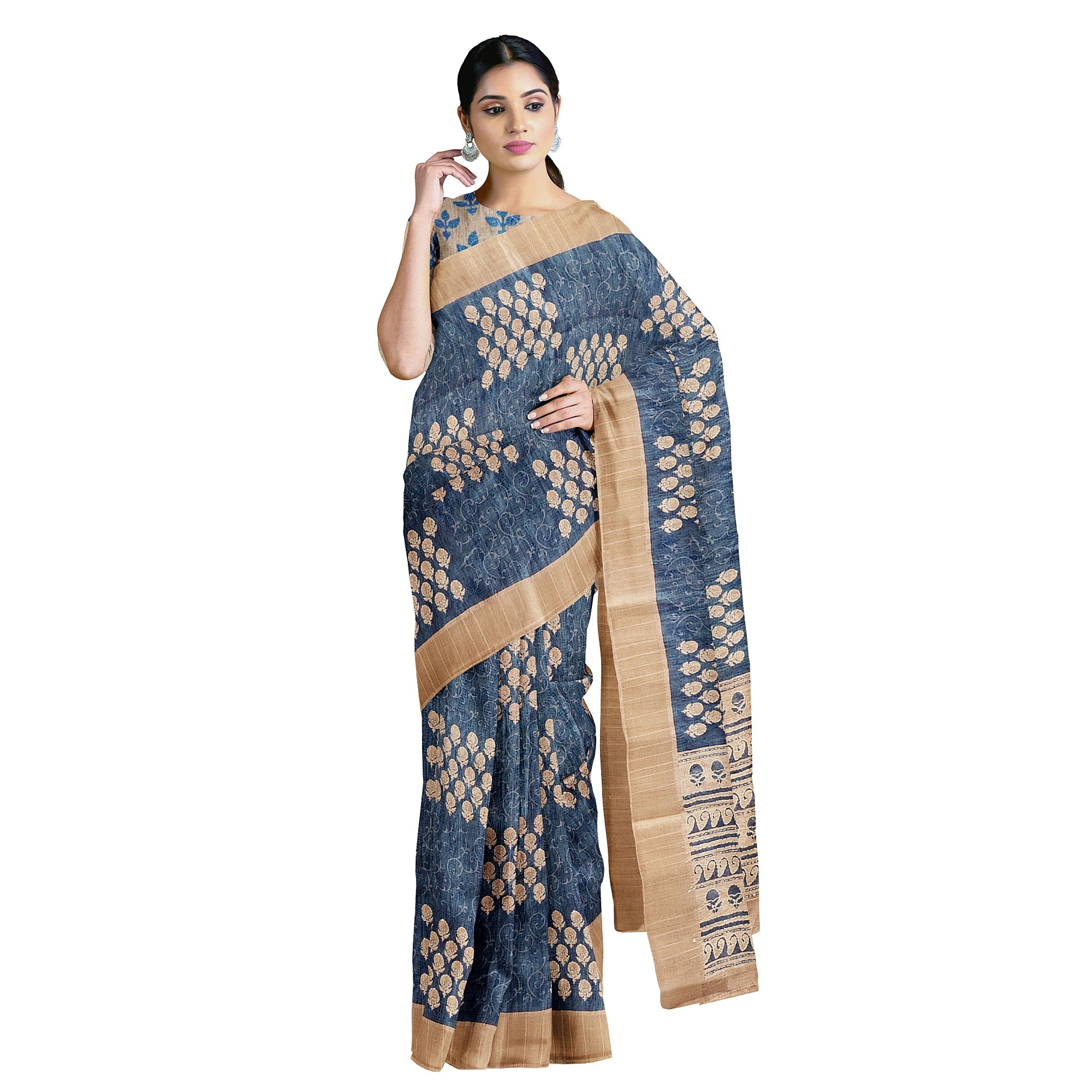 Blue Raw Silk Saree with Embroidery Work – Shop Online