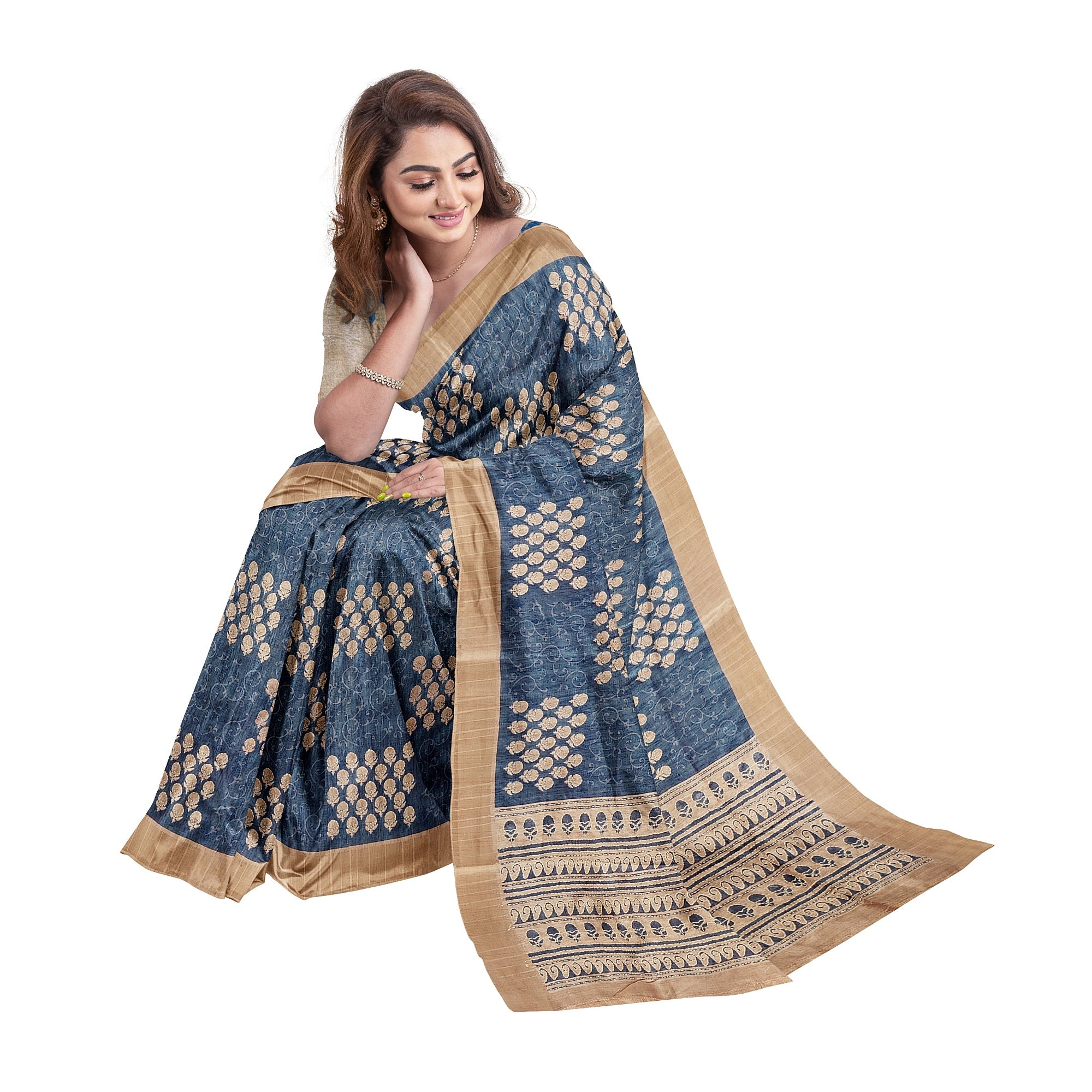 Blue Raw Silk Saree with Embroidery Work – Shop Online