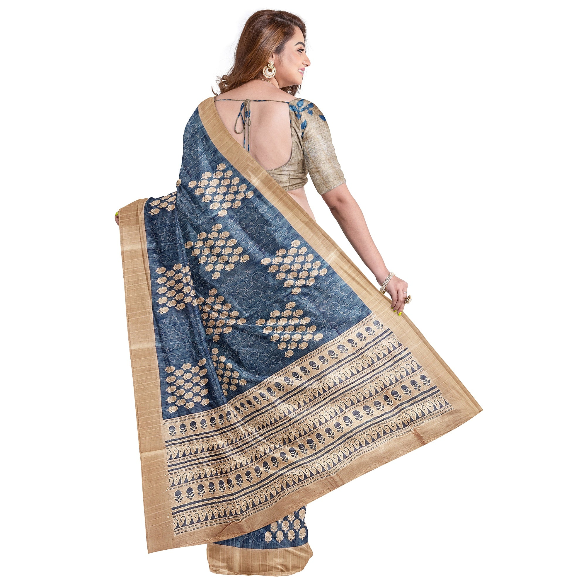 Blue Raw Silk Saree with Embroidery Work – Shop Online