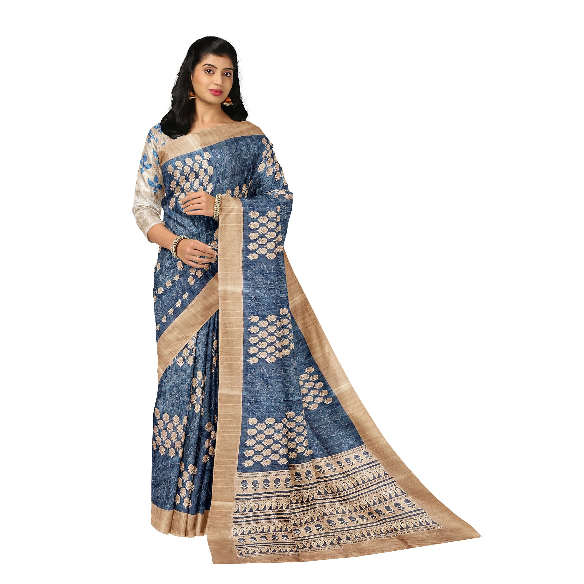 Blue Raw Silk Saree with Embroidery Work – Shop Online