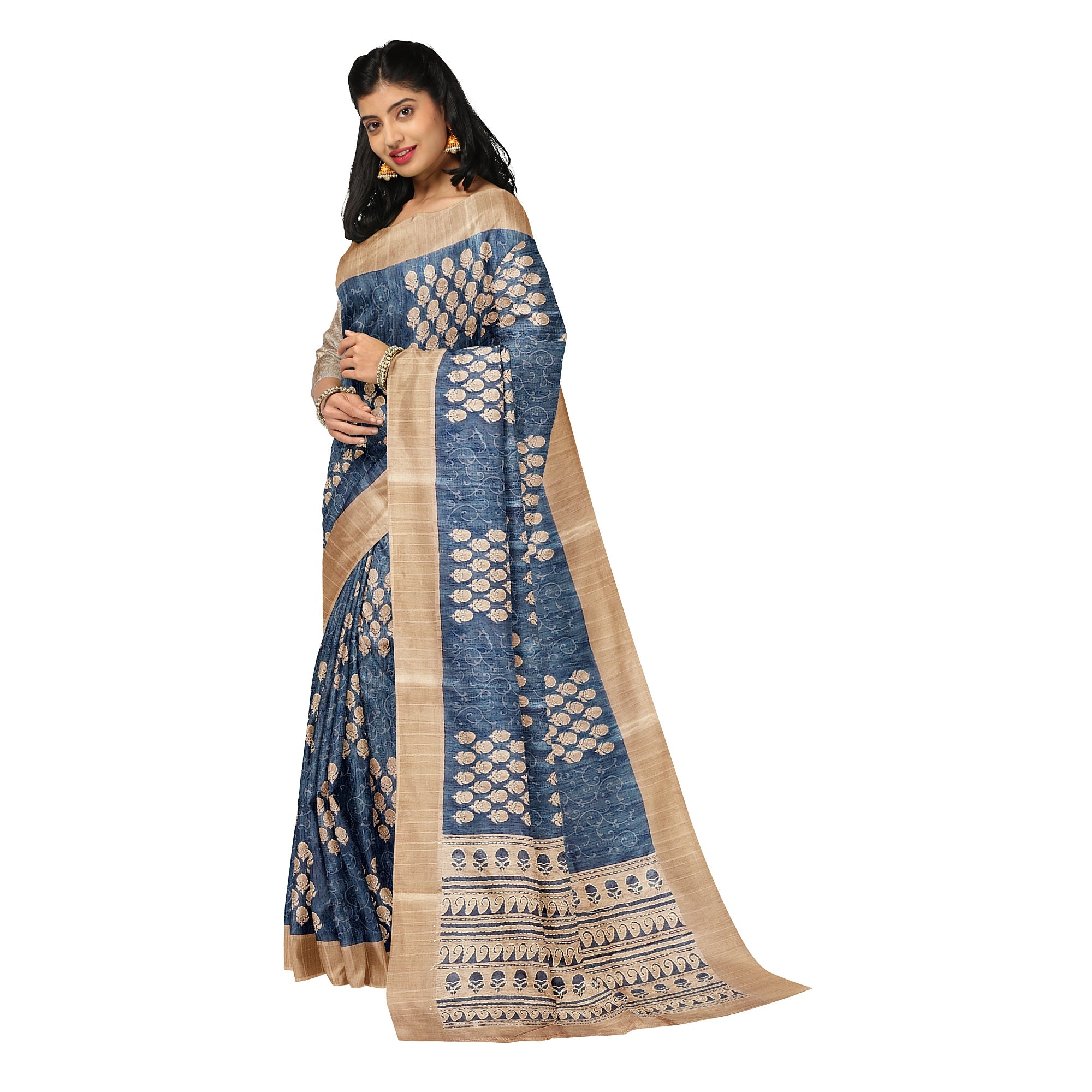 Blue Raw Silk Saree with Embroidery Work – Shop Online