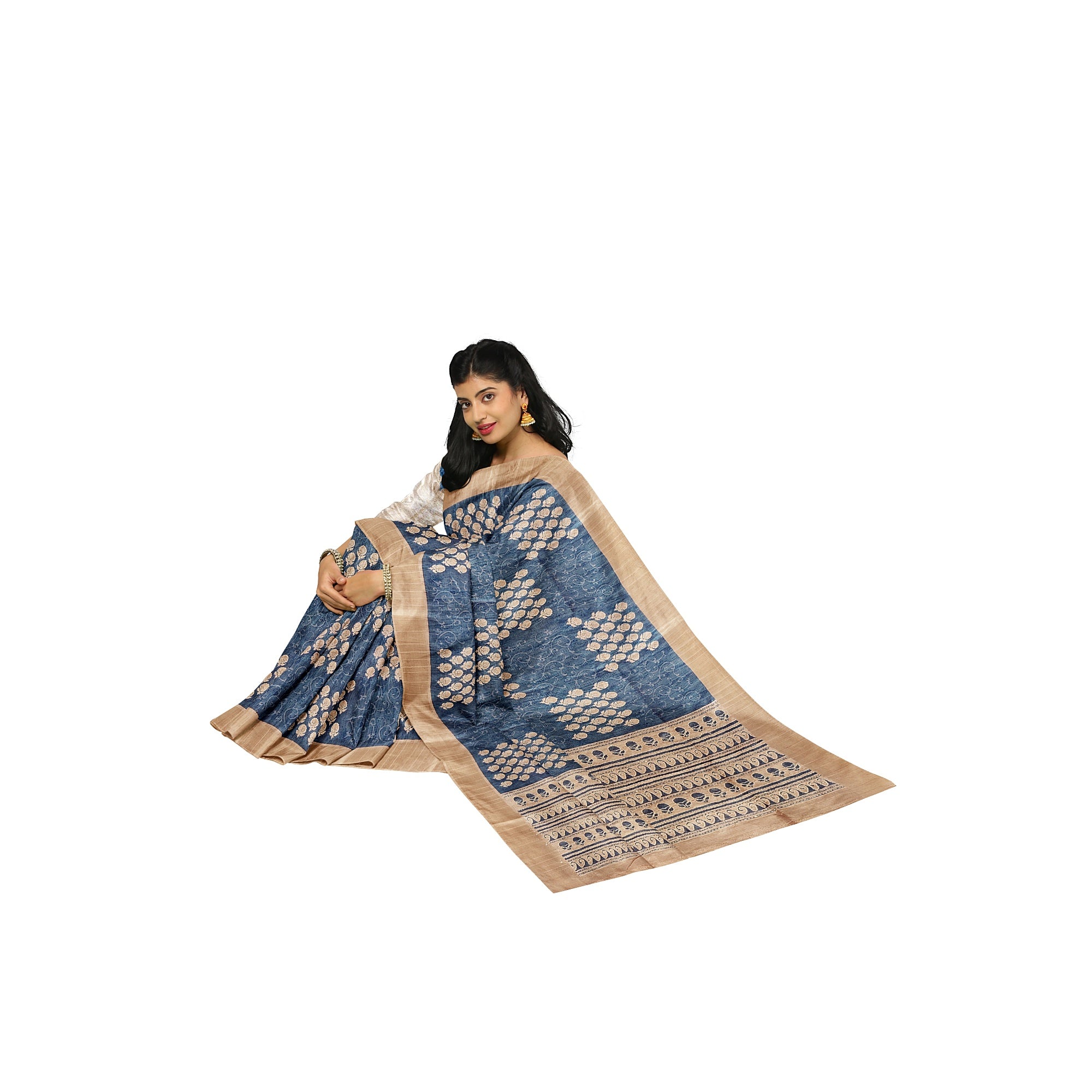 Blue Raw Silk Saree with Embroidery Work – Shop Online