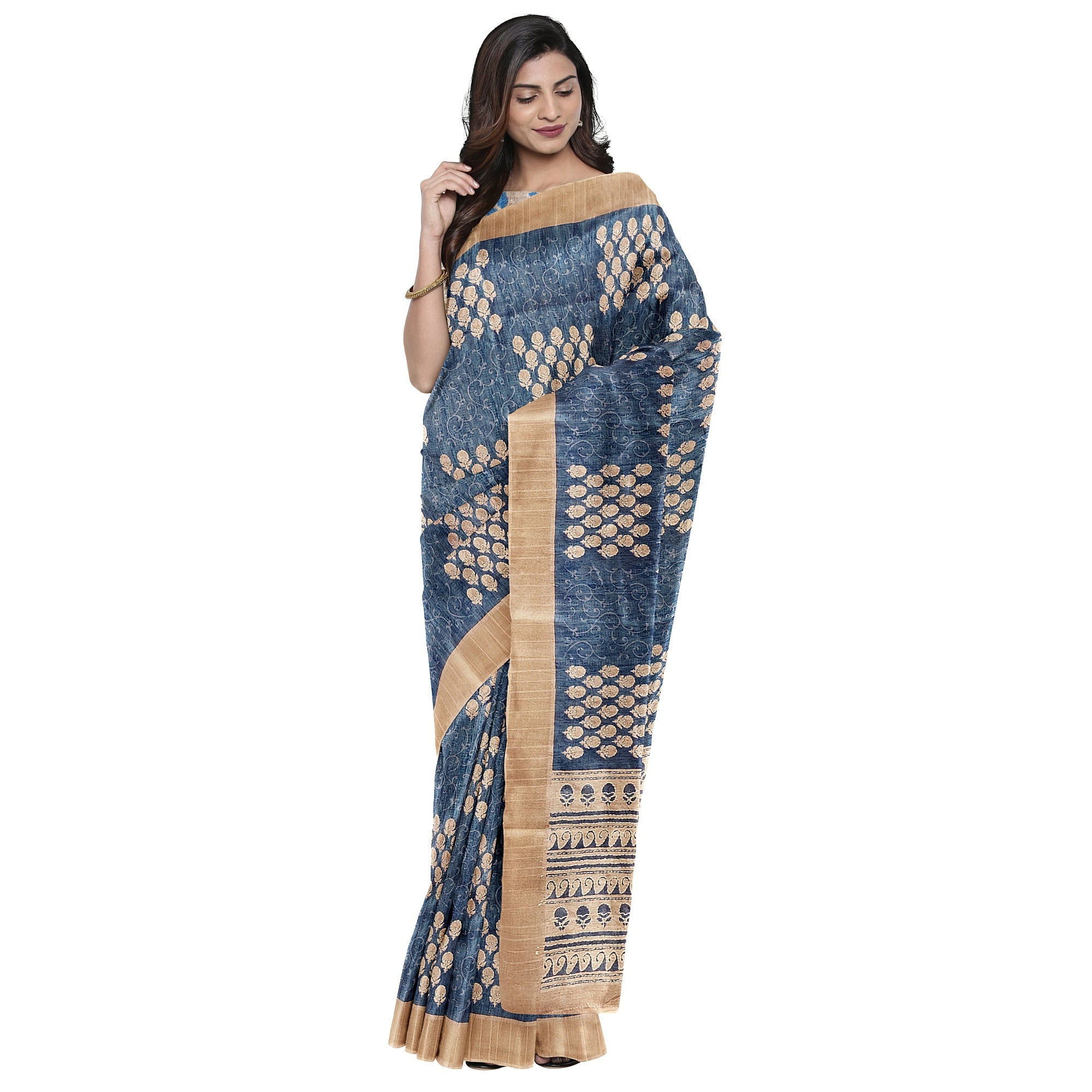 Blue Raw Silk Saree with Embroidery Work – Shop Online
