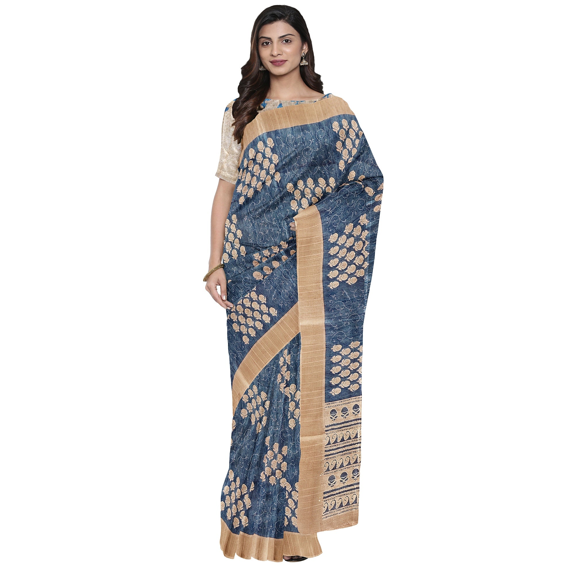 Blue Raw Silk Saree with Embroidery Work – Shop Online