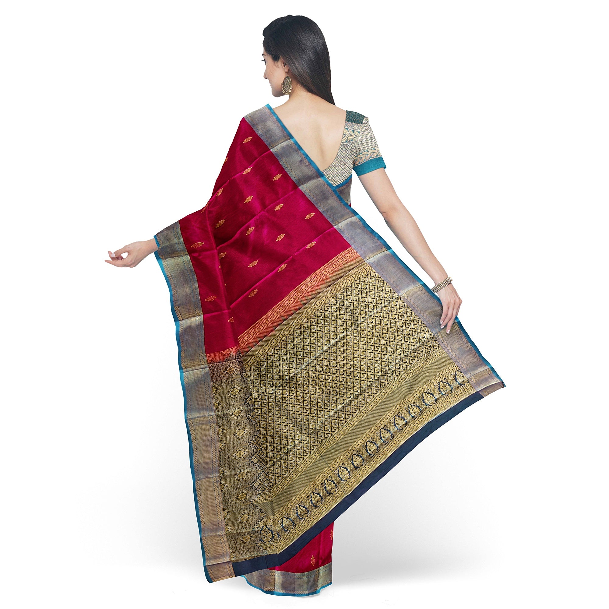 Dark Pink and Green Traditional Saree – Timeless Elegance in Silk - New Sudarshan Silks`