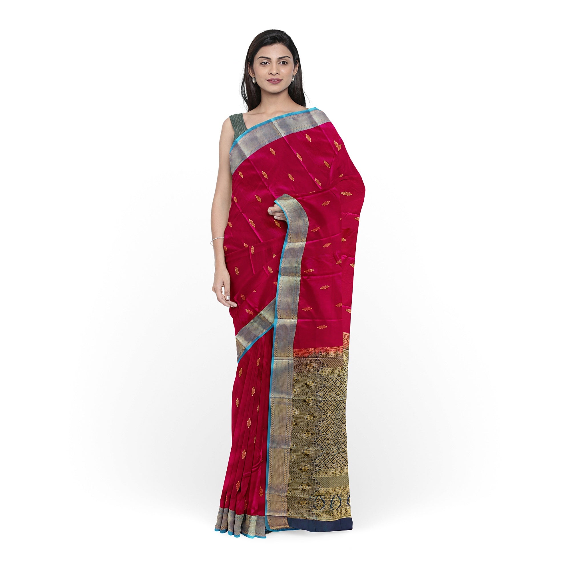 Dark Pink and Green Traditional Saree – Timeless Elegance in Silk - New Sudarshan Silks`