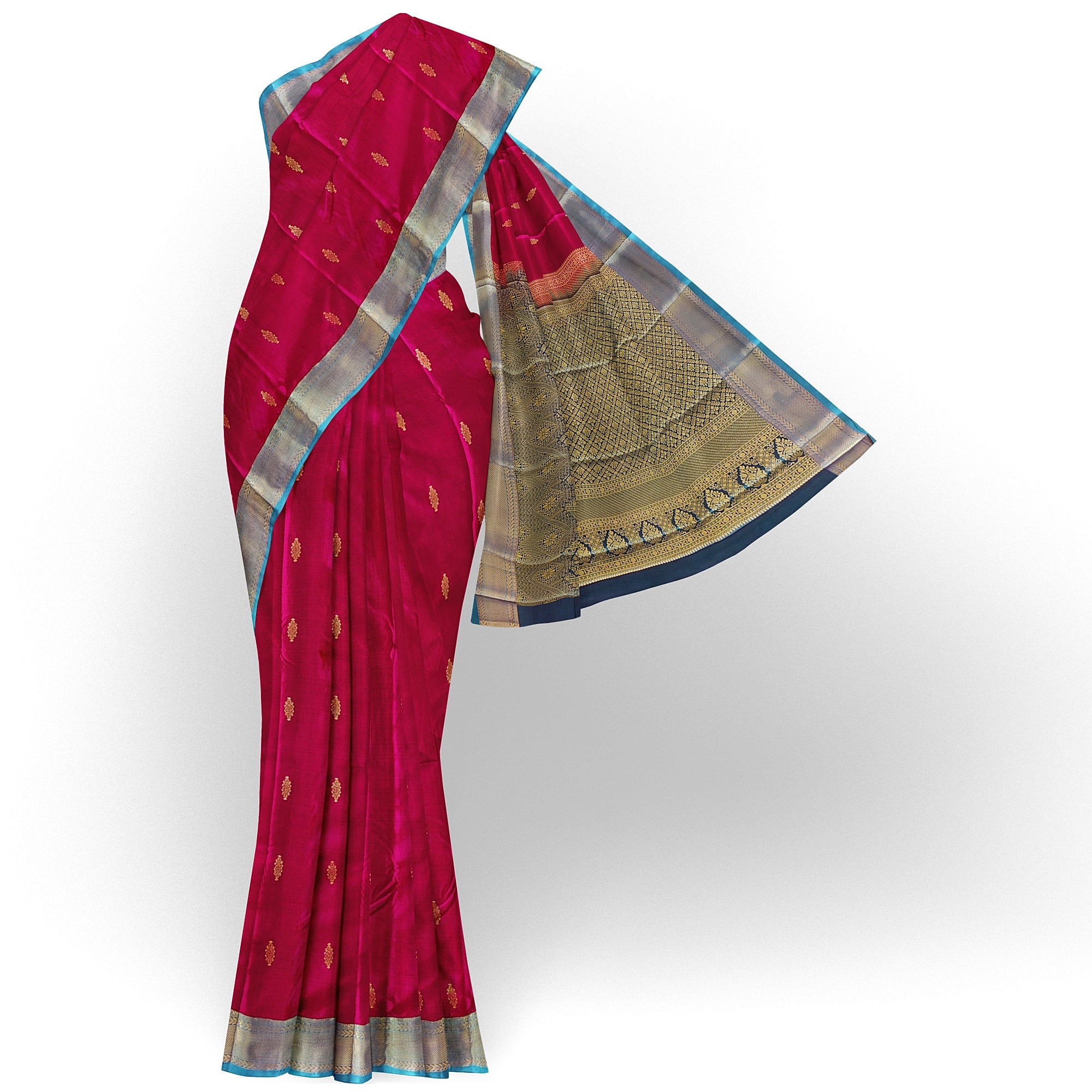 Dark Pink and Green Traditional Saree – Timeless Elegance in Silk - New Sudarshan Silks`