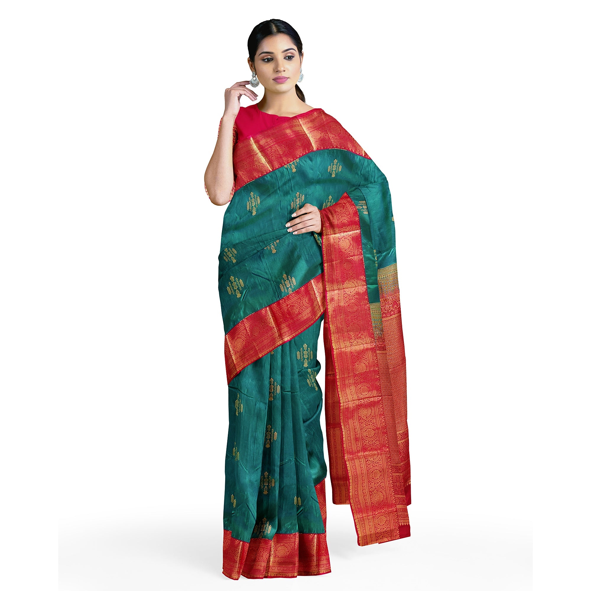 Green Saree with Red Border – Traditional Charm and Timeless Elegance - New Sudarshan Silks`