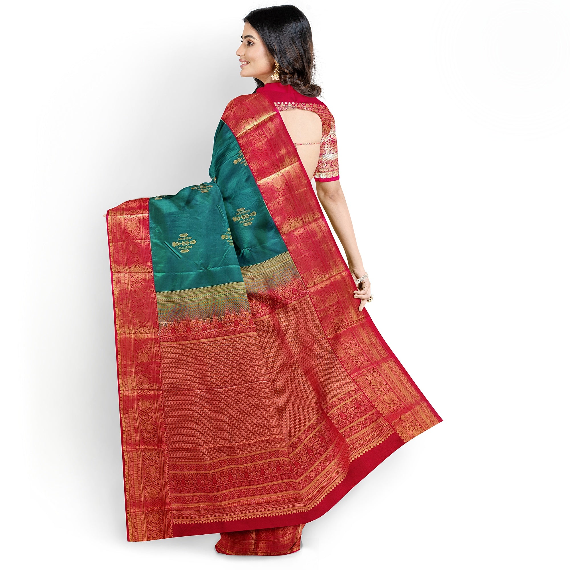 Green Saree with Red Border – Traditional Charm and Timeless Elegance - New Sudarshan Silks`