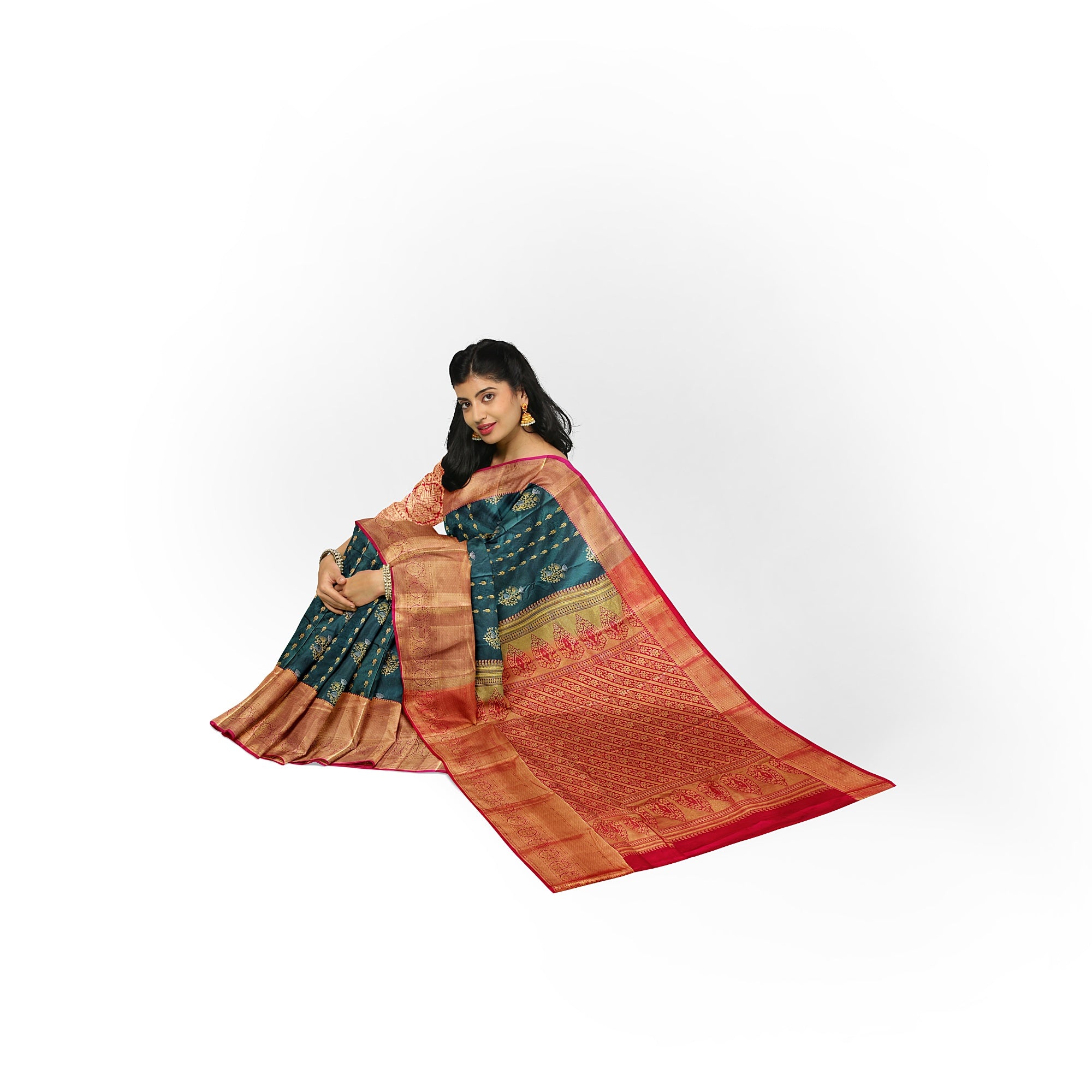 Bottle Green Semi Kanchi Silk Saree with Red Border – Grand Traditional Elegance - New Sudarshan Silks`