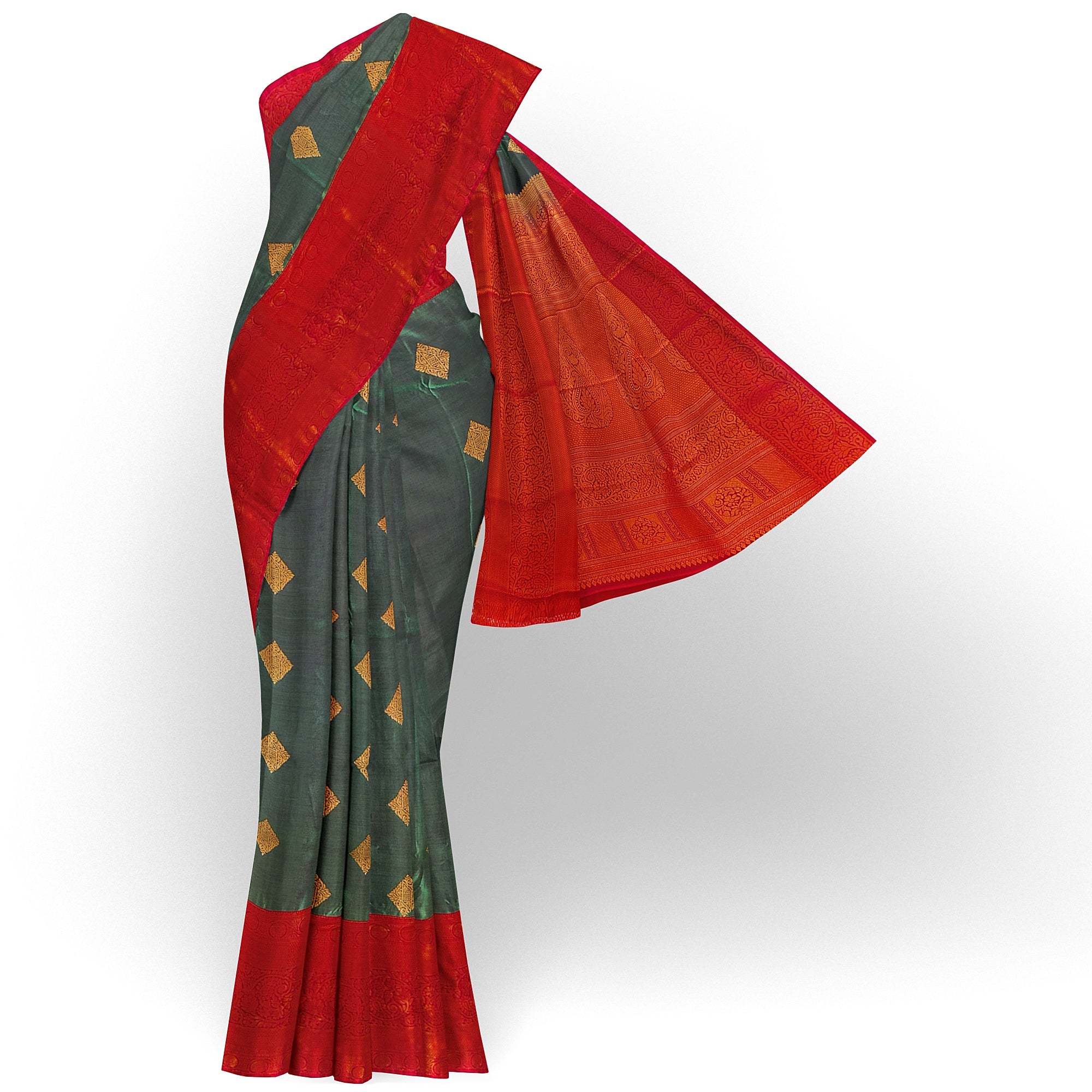 Parrot Green Saree with Red Traditional Border – A Classic Blend of Heritage and Grace - New Sudarshan Silks`